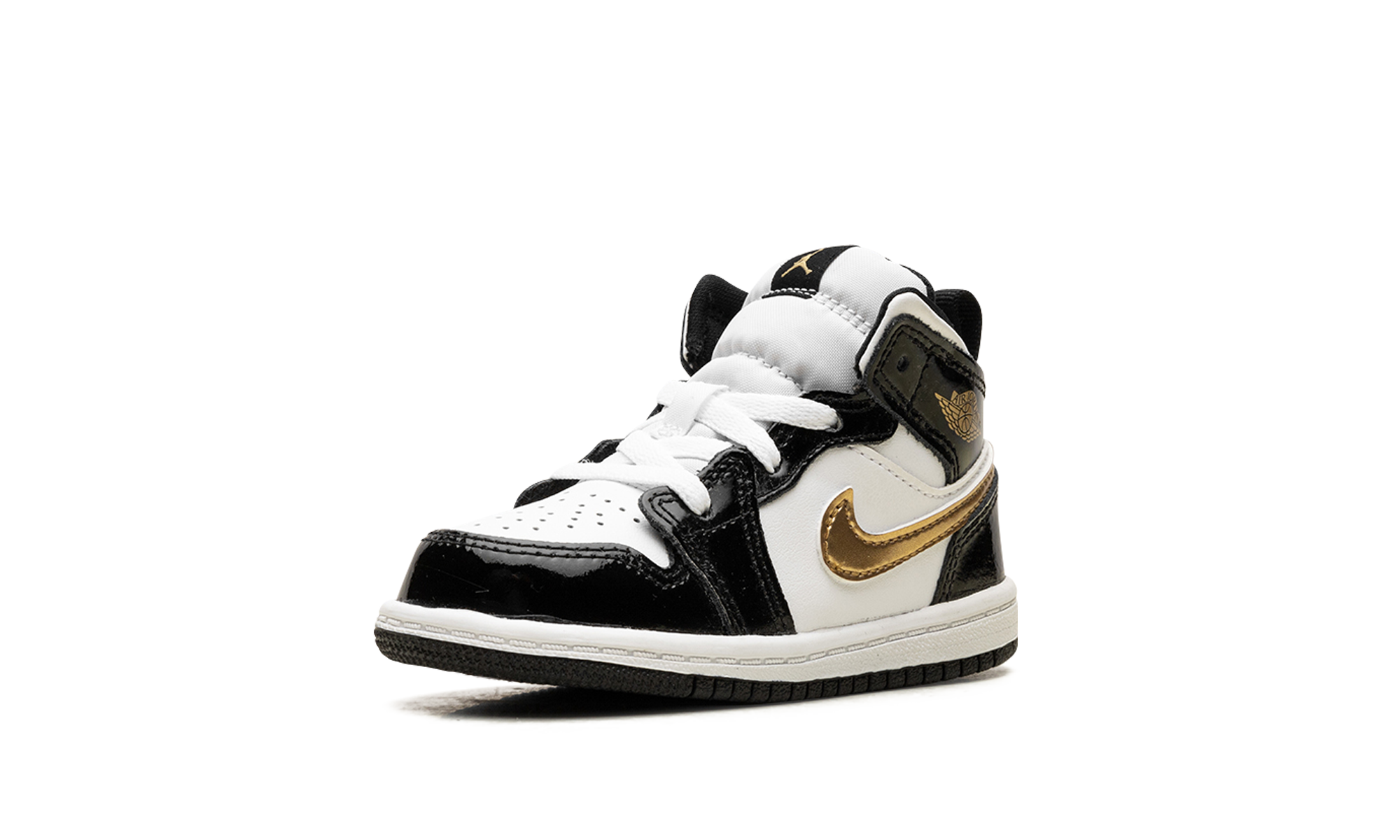 jordan 1 mid patent black white gold td+BQ6933-007+bottom view