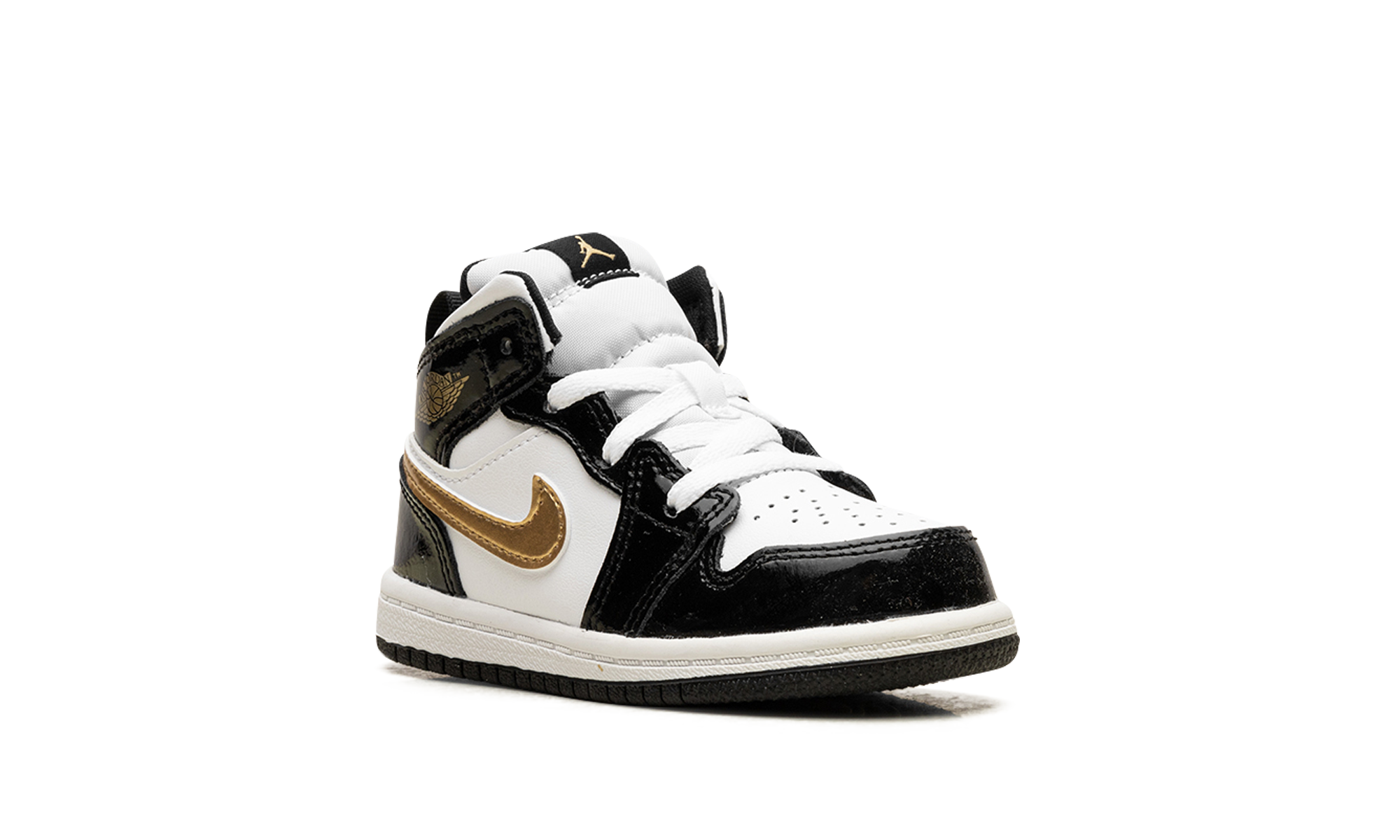 jordan 1 mid patent black white gold td+BQ6933-007+diagnol right view 1