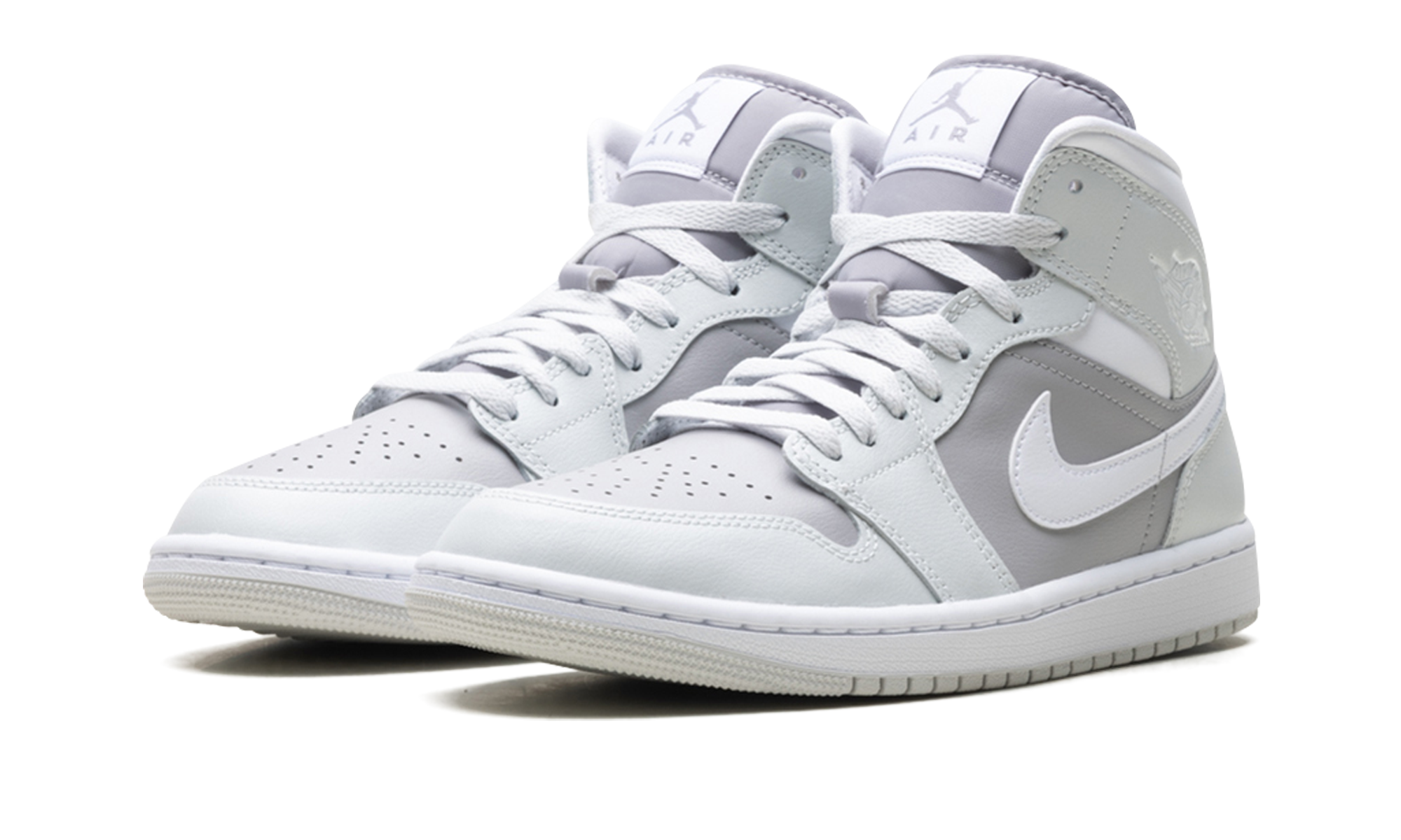 jordan 1 mid photon dust atmosphere grey women s+BQ6472-008+diagnol left view