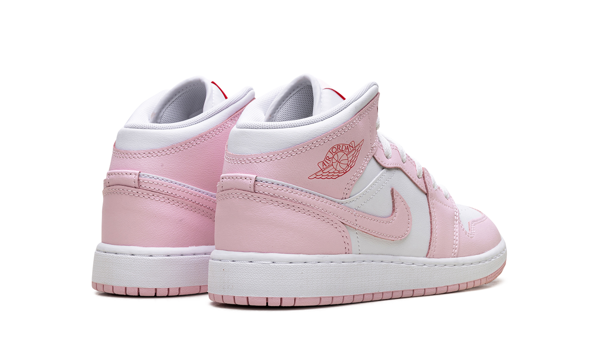 jordan 1 mid pink foam fire red gs+DQ8423-608+diagnol right behind view