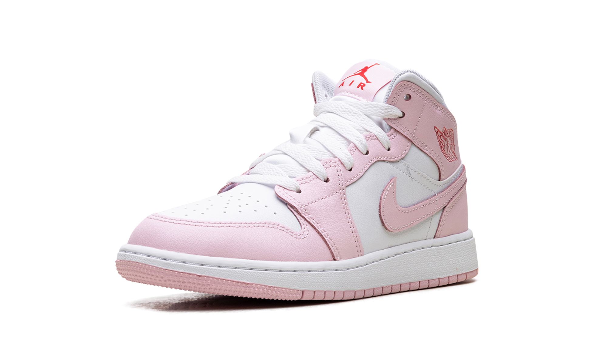 jordan 1 mid pink foam fire red gs+DQ8423-608+left diagnol single view