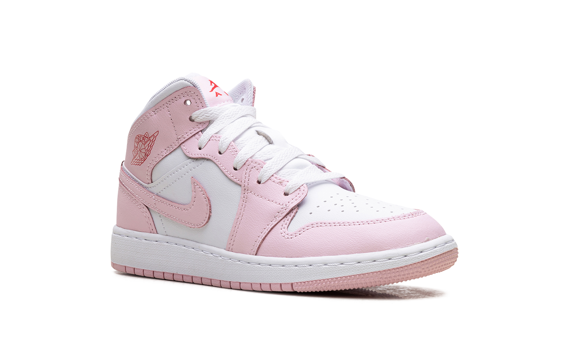 jordan 1 mid pink foam fire red gs+DQ8423-608+diagnol right view