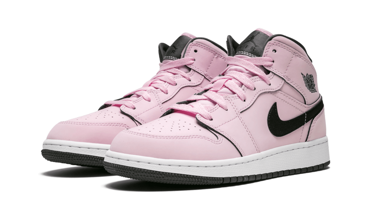 jordan 1 mid pink foam gs+555112-601+diagnol left view