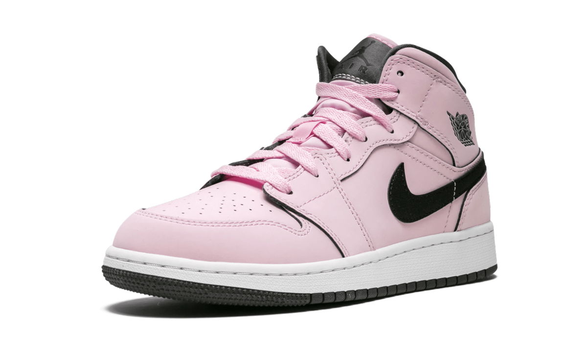 jordan 1 mid pink foam gs+555112-601+left diagnol single view