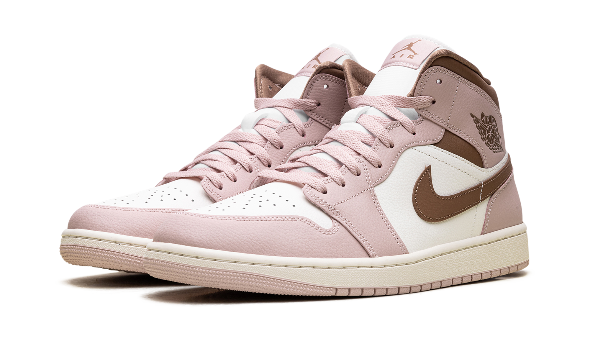 jordan 1 mid pink oxford brown women s+BQ6472-620+diagnol left view