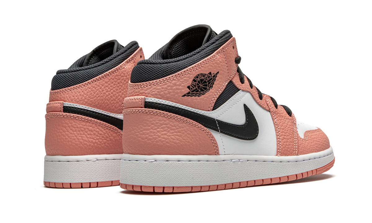 jordan 1 mid pink quartz gs+555112-603+diagnol right behind view