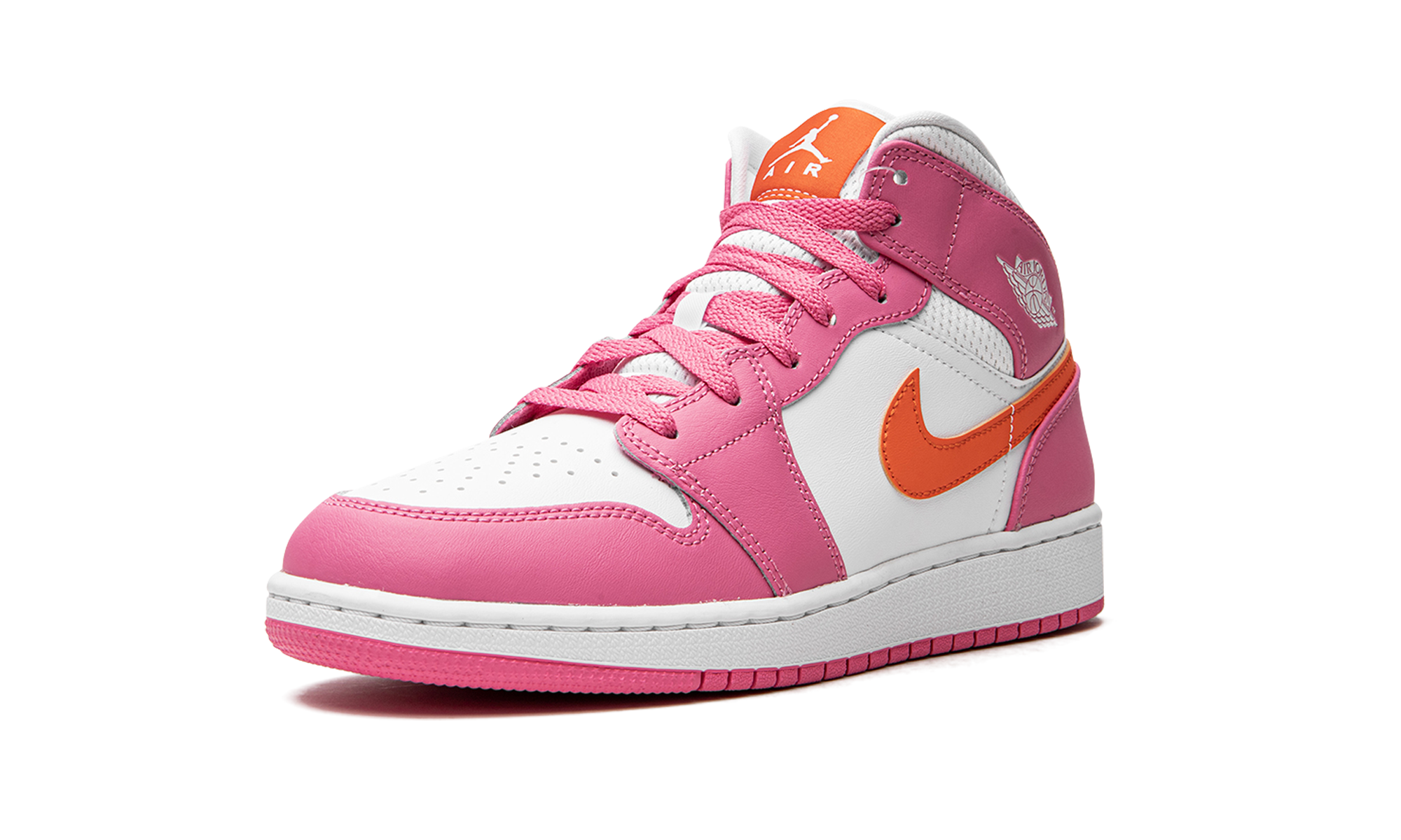 jordan 1 mid pinksicle safety orange gs+DX3240-681+left diagnol single view