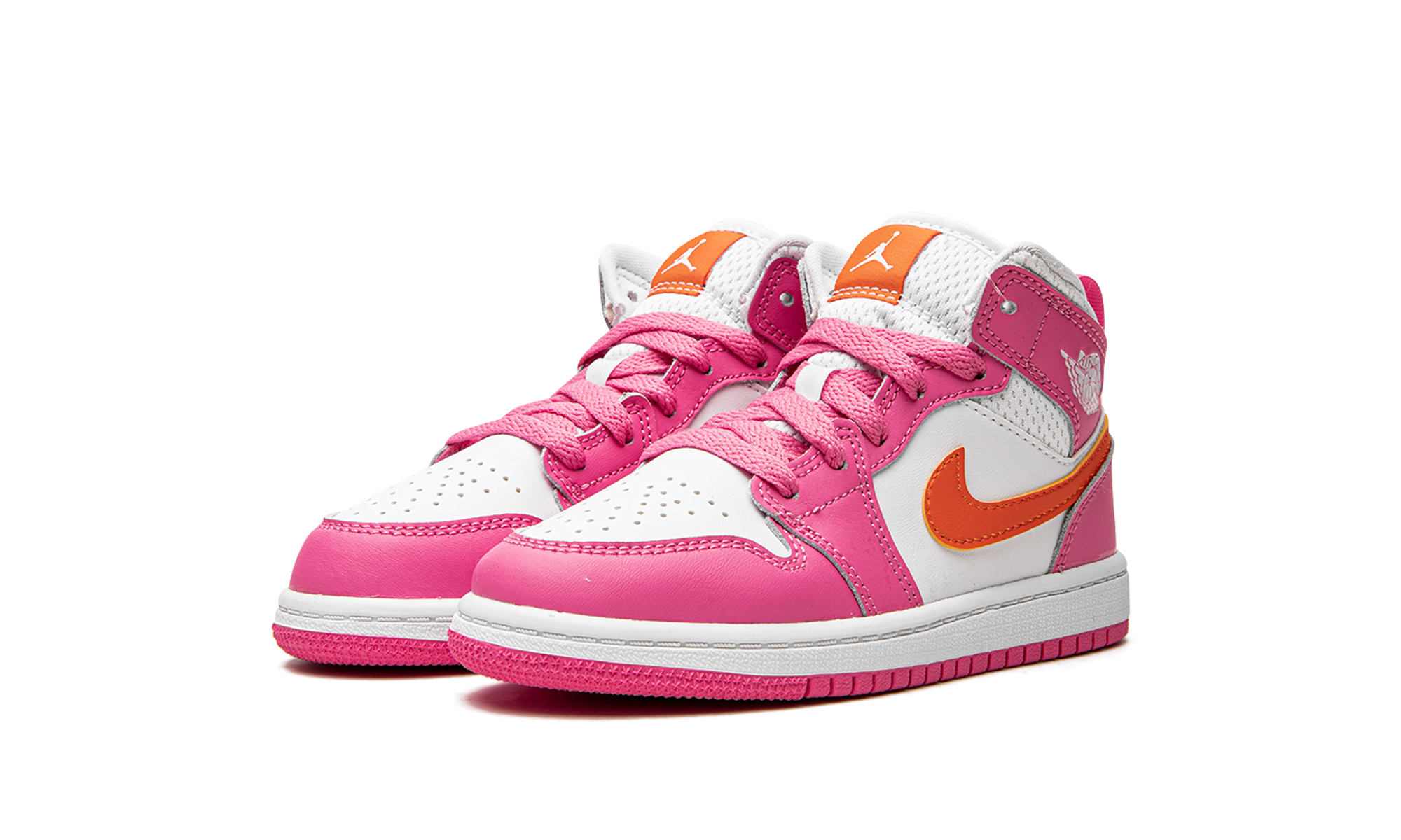 jordan 1 mid pinksicle safety orange ps+DX3238-681+diagnol left view