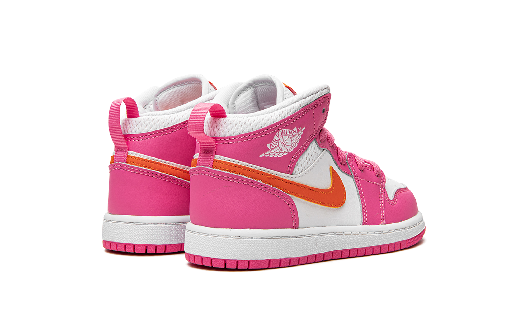 jordan 1 mid pinksicle safety orange ps+DX3238-681+diagnol right behind view