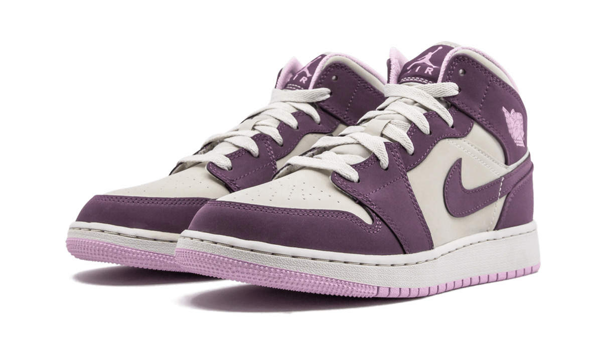 jordan 1 mid pro purple desert sand gs+555112-500+diagnol left view