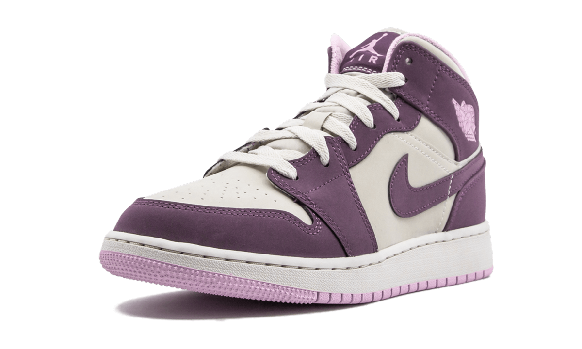 jordan 1 mid pro purple desert sand gs+555112-500+left diagnol single view