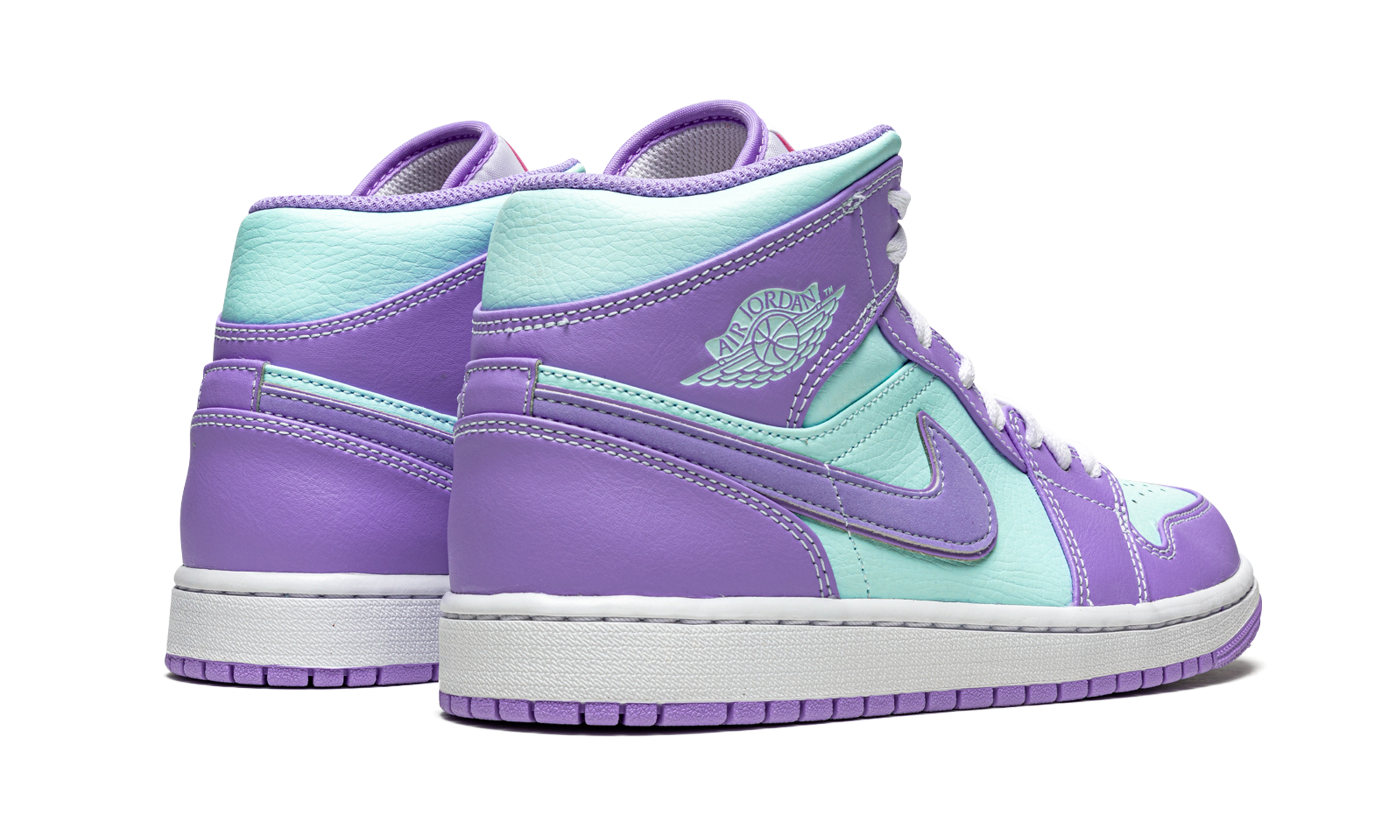 jordan 1 mid purple aqua+554724-500+diagnol right behind view