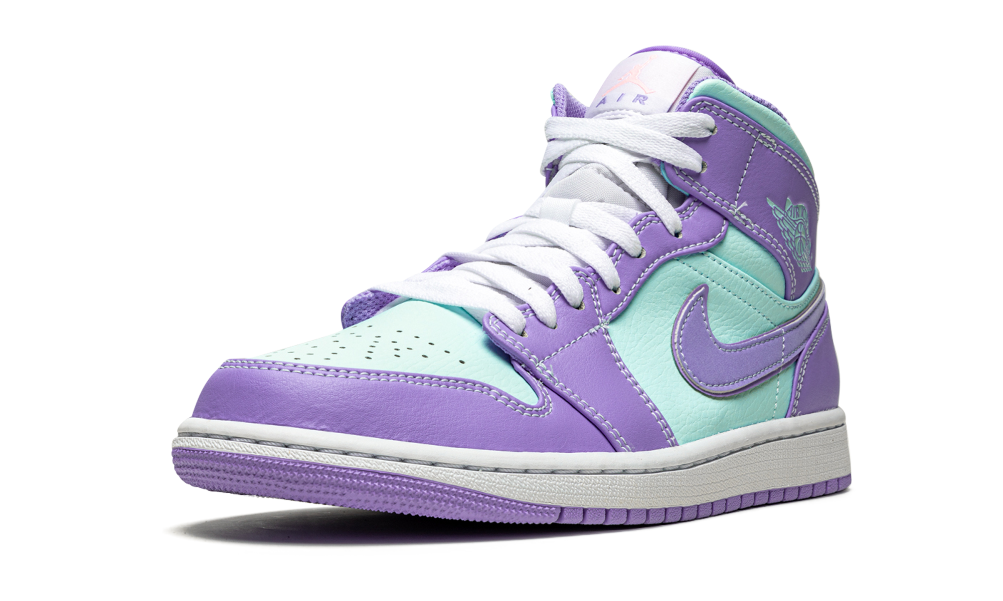 jordan 1 mid purple aqua+554724-500+left diagnol single view