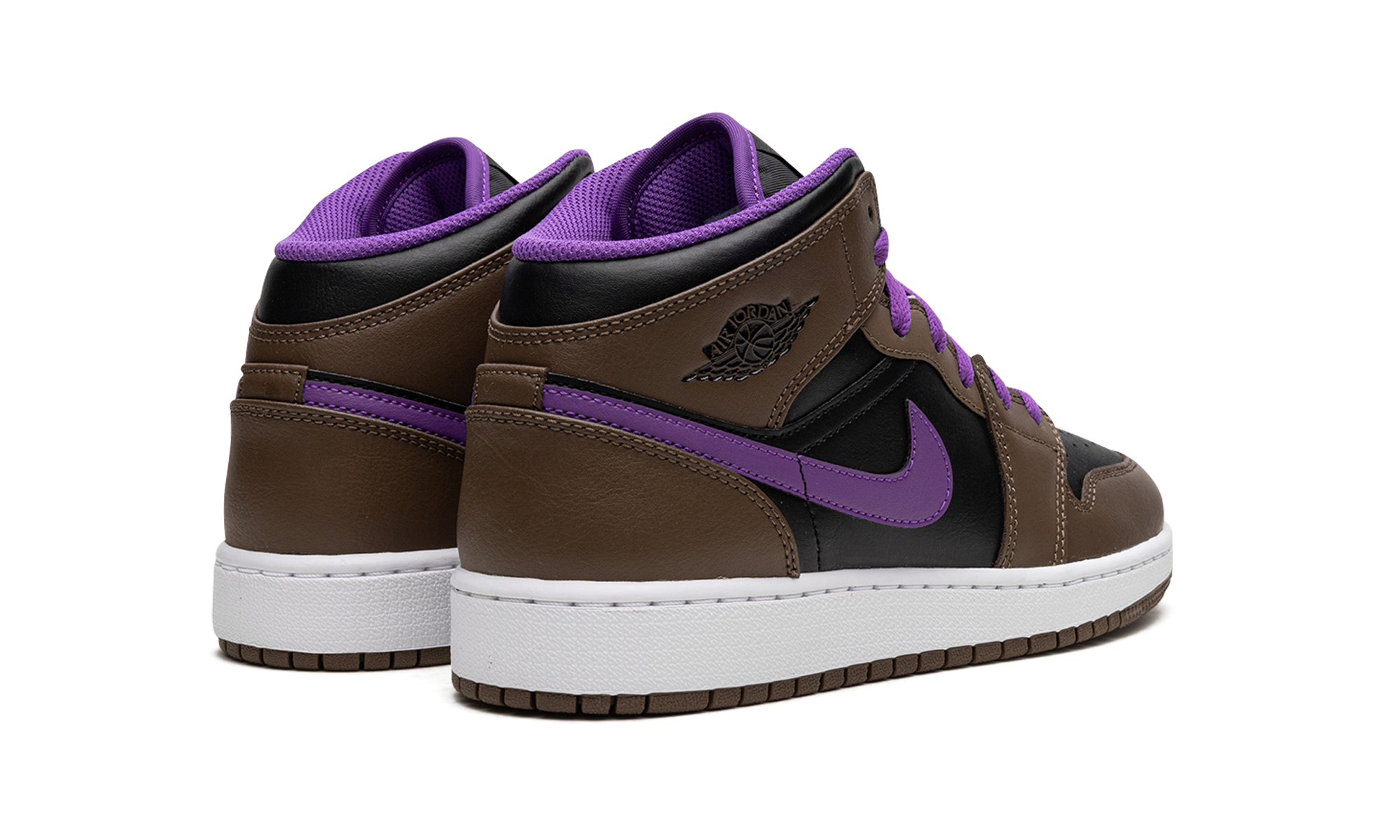 jordan 1 mid purple mocha gs+DQ8423-215+diagnol right behind view