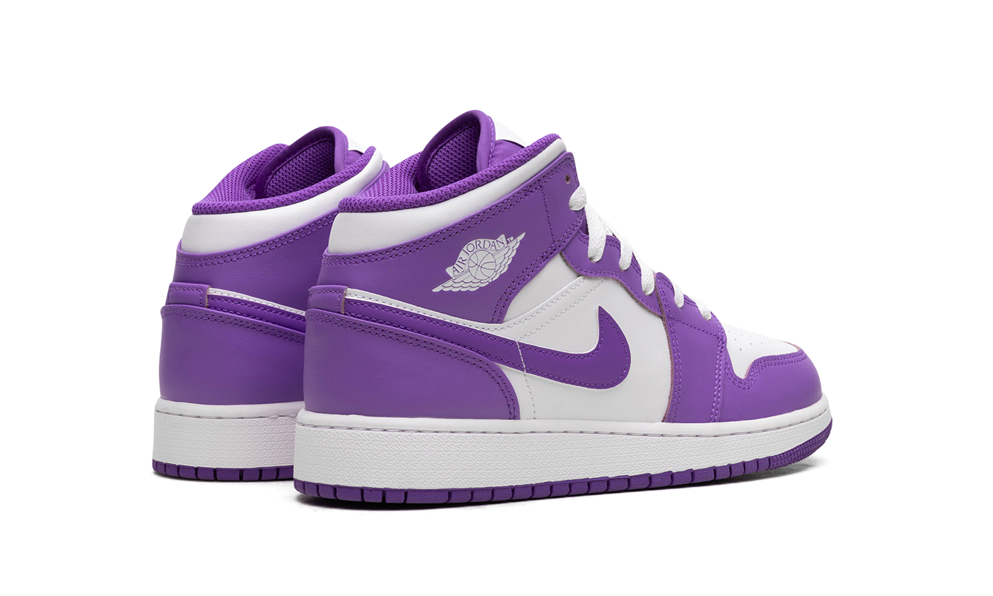jordan 1 mid purple venom gs+DQ8423-511+diagnol right behind view