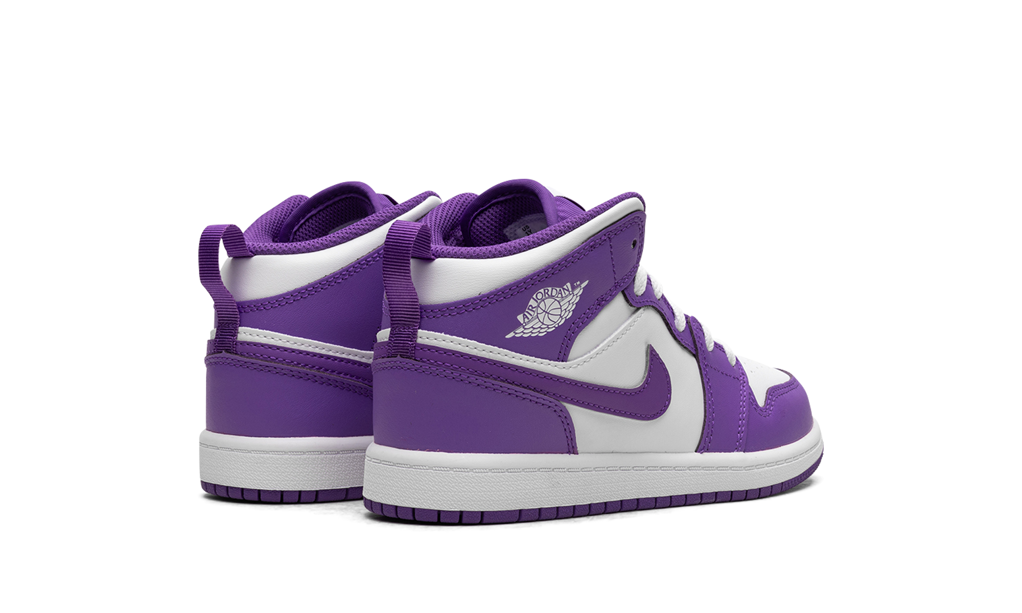jordan 1 mid purple venom ps+DQ8424-511+diagnol right behind view