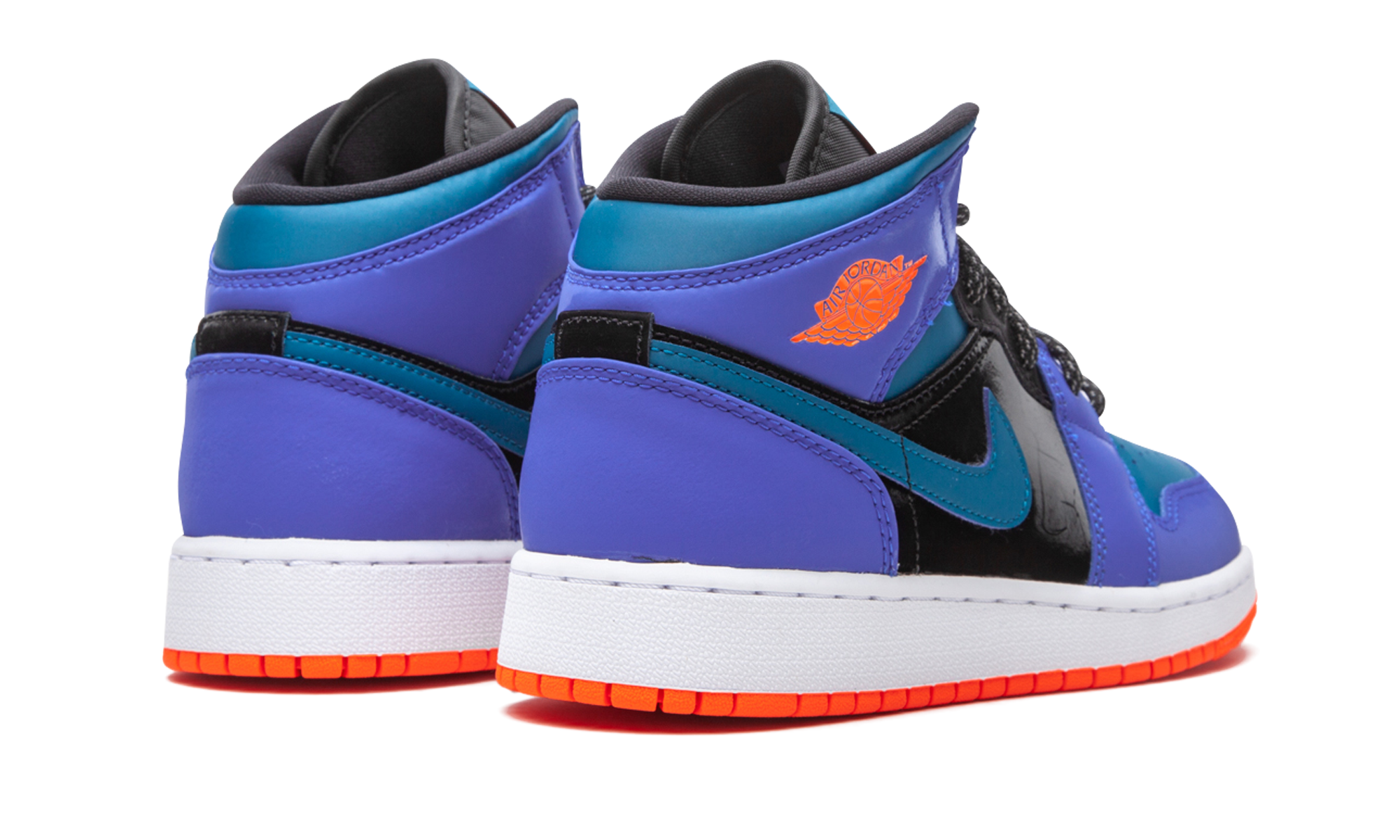 jordan 1 mid racer blue green abyss gs+554725-440+diagnol right behind view