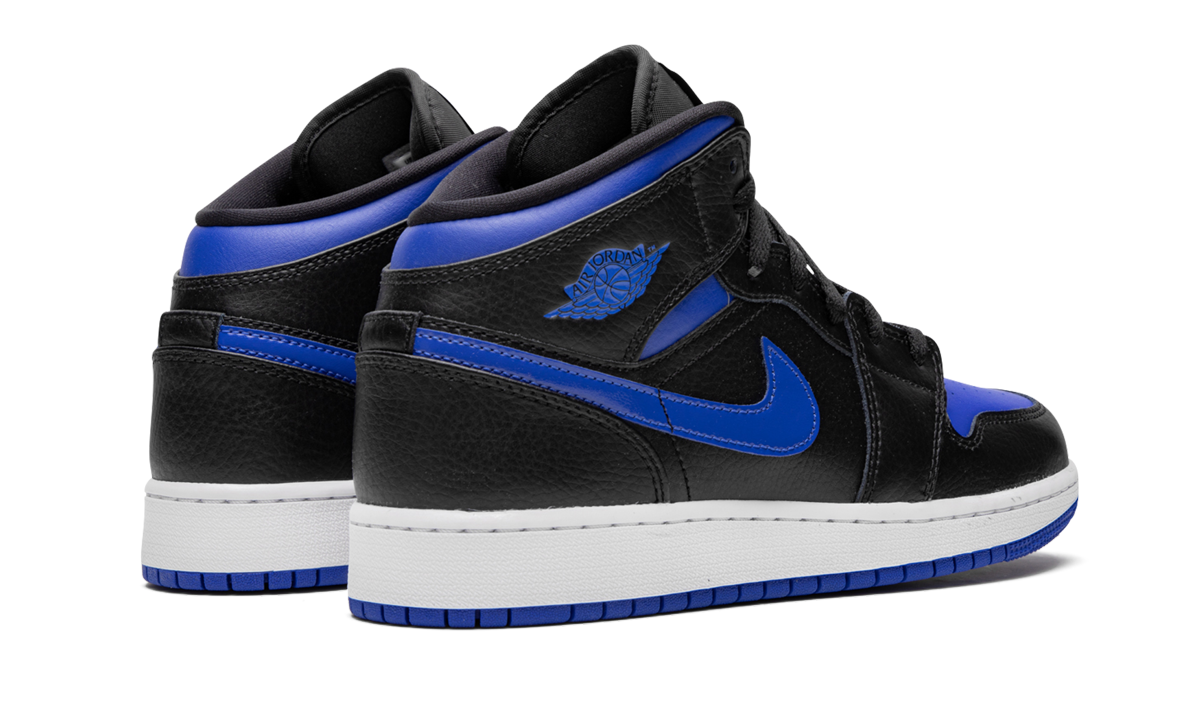jordan 1 mid royal 2020 gs+554725-068+diagnol right behind view