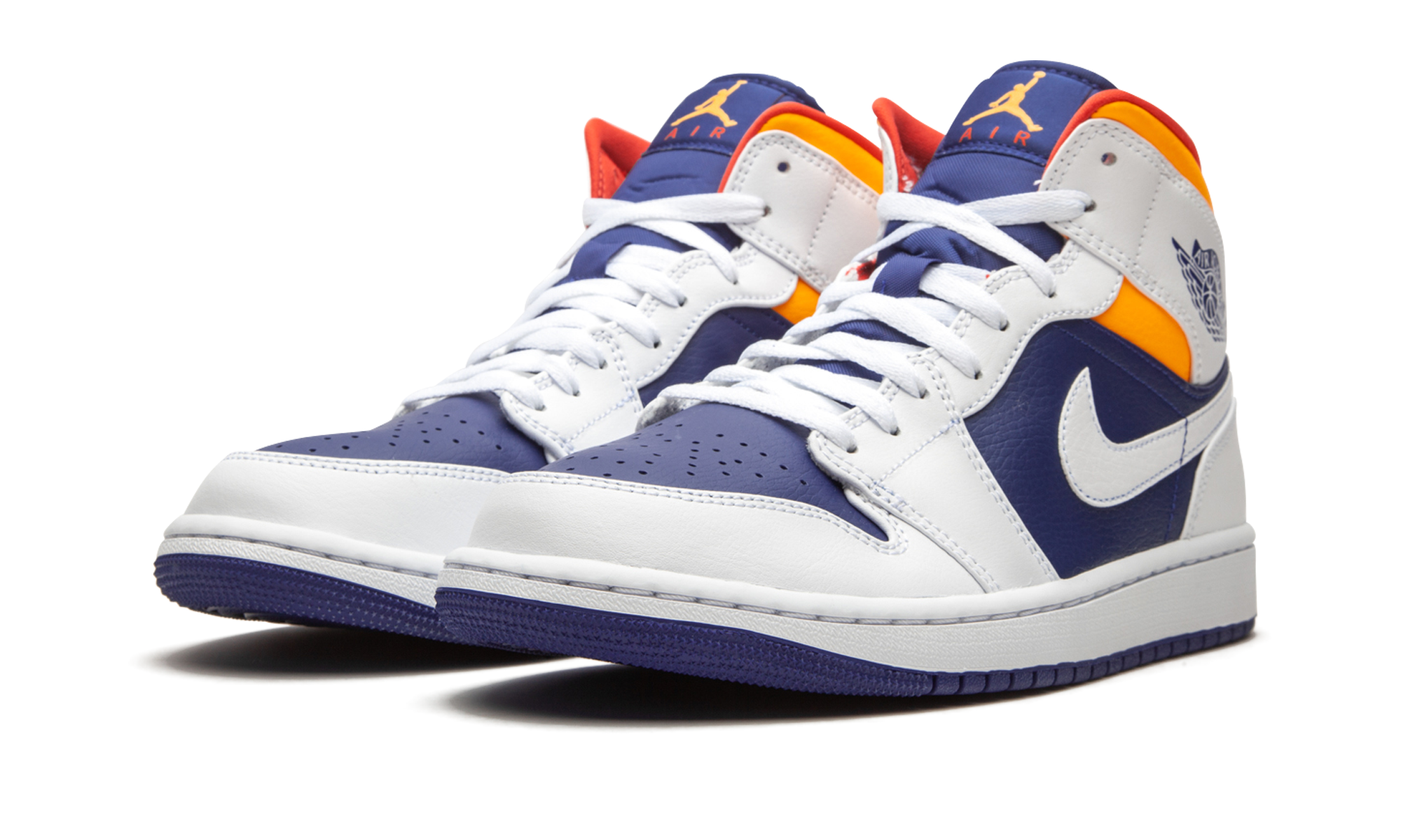 jordan 1 mid royal blue laser orange+554724-131+diagnol left view