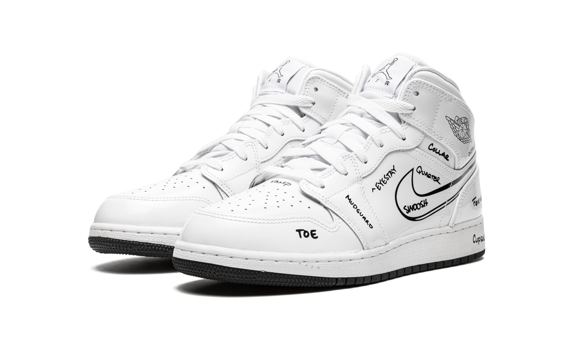 jordan 1 mid schematic gs+DQ1864-100+diagnol left view