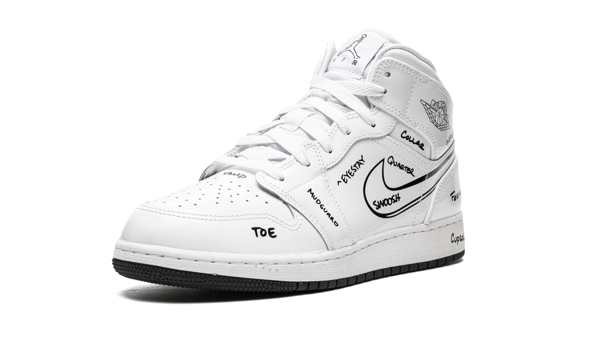jordan 1 mid schematic gs+DQ1864-100+left diagnol single view