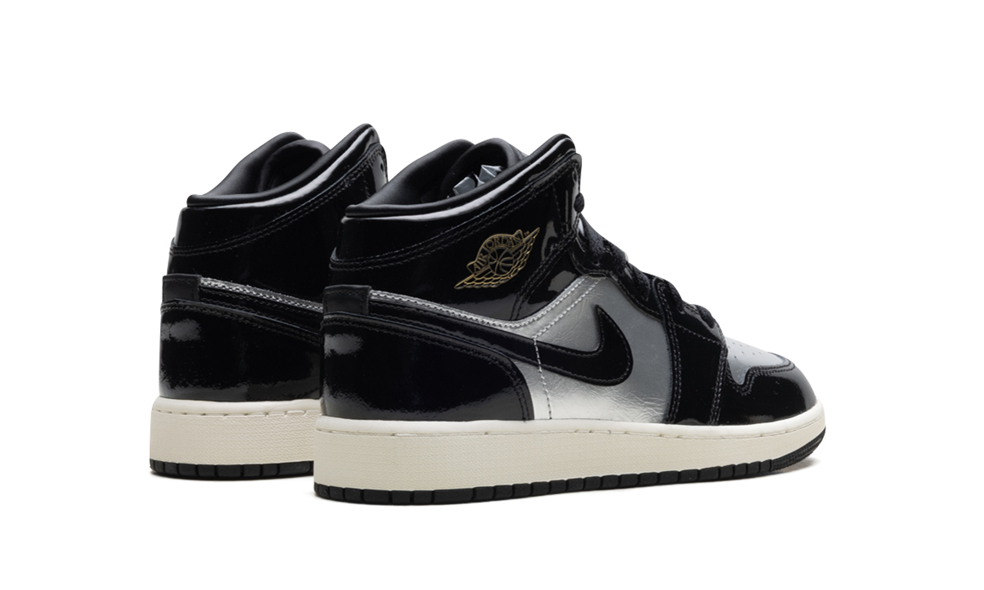 jordan 1 mid se black metallic silver sail metallic gold gs+FZ3938-001+diagnol right behind view