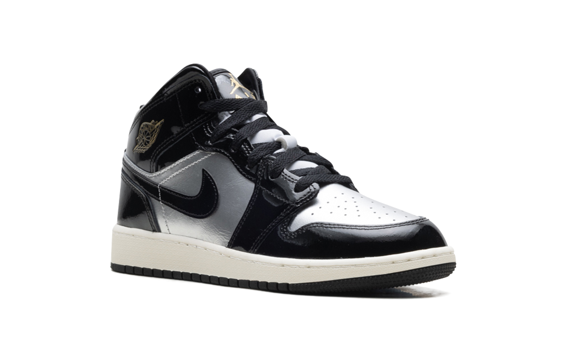 jordan 1 mid se black metallic silver sail metallic gold gs+FZ3938-001+diagnol right view