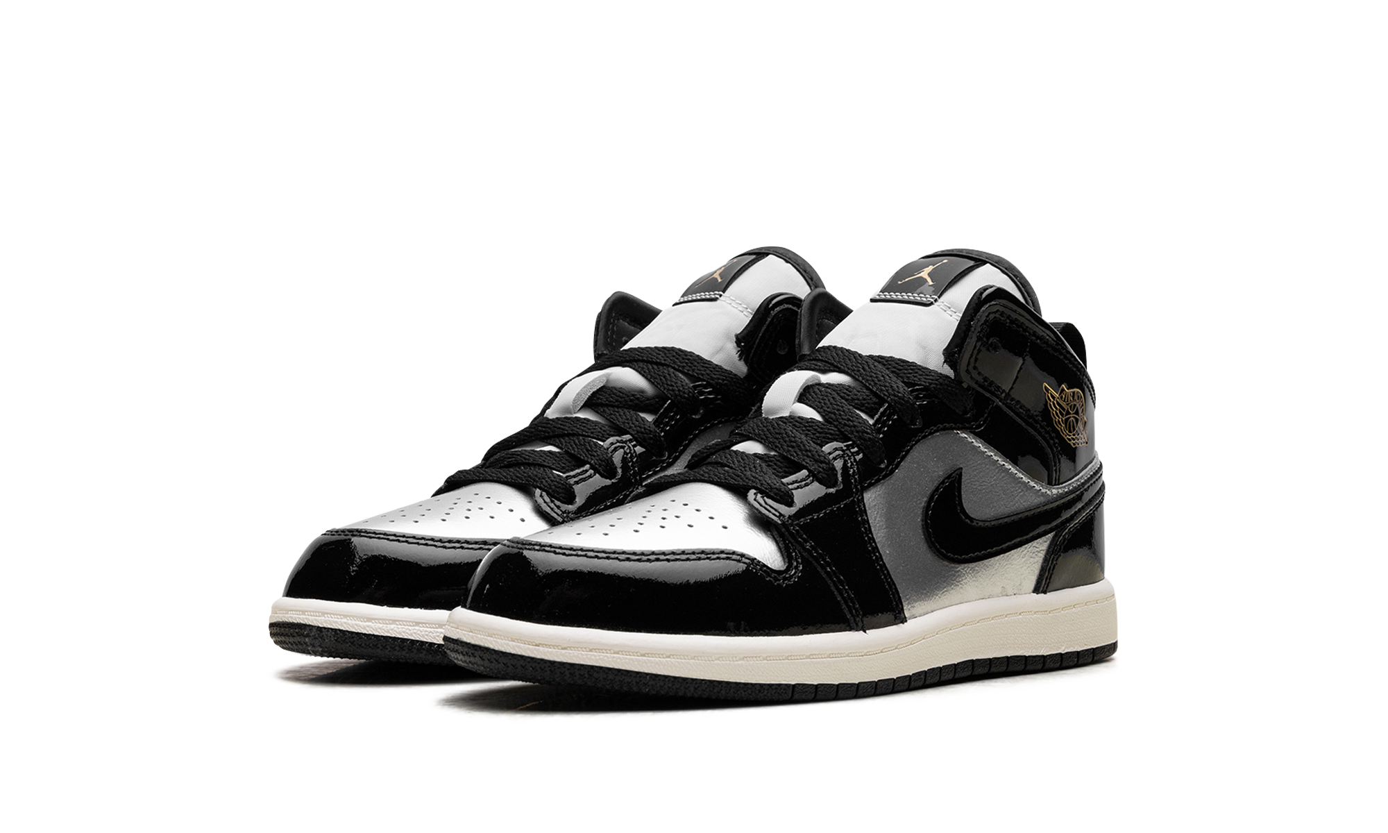 jordan 1 mid se black metallic silver sail metallic gold ps+FZ3937-001+diagnol left view