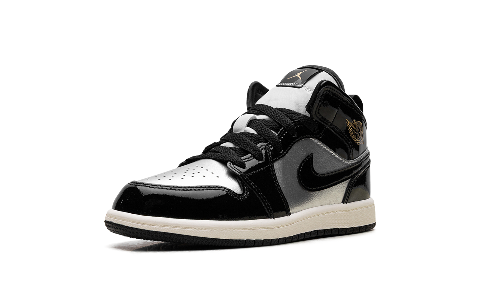jordan 1 mid se black metallic silver sail metallic gold ps+FZ3937-001+left diagnol single view