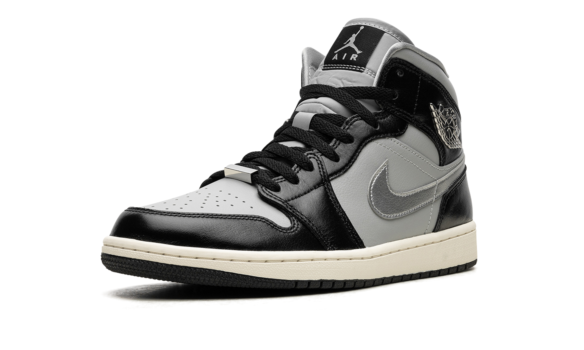 jordan 1 mid se black metallic silver women s+FB9892-002+left diagnol single view