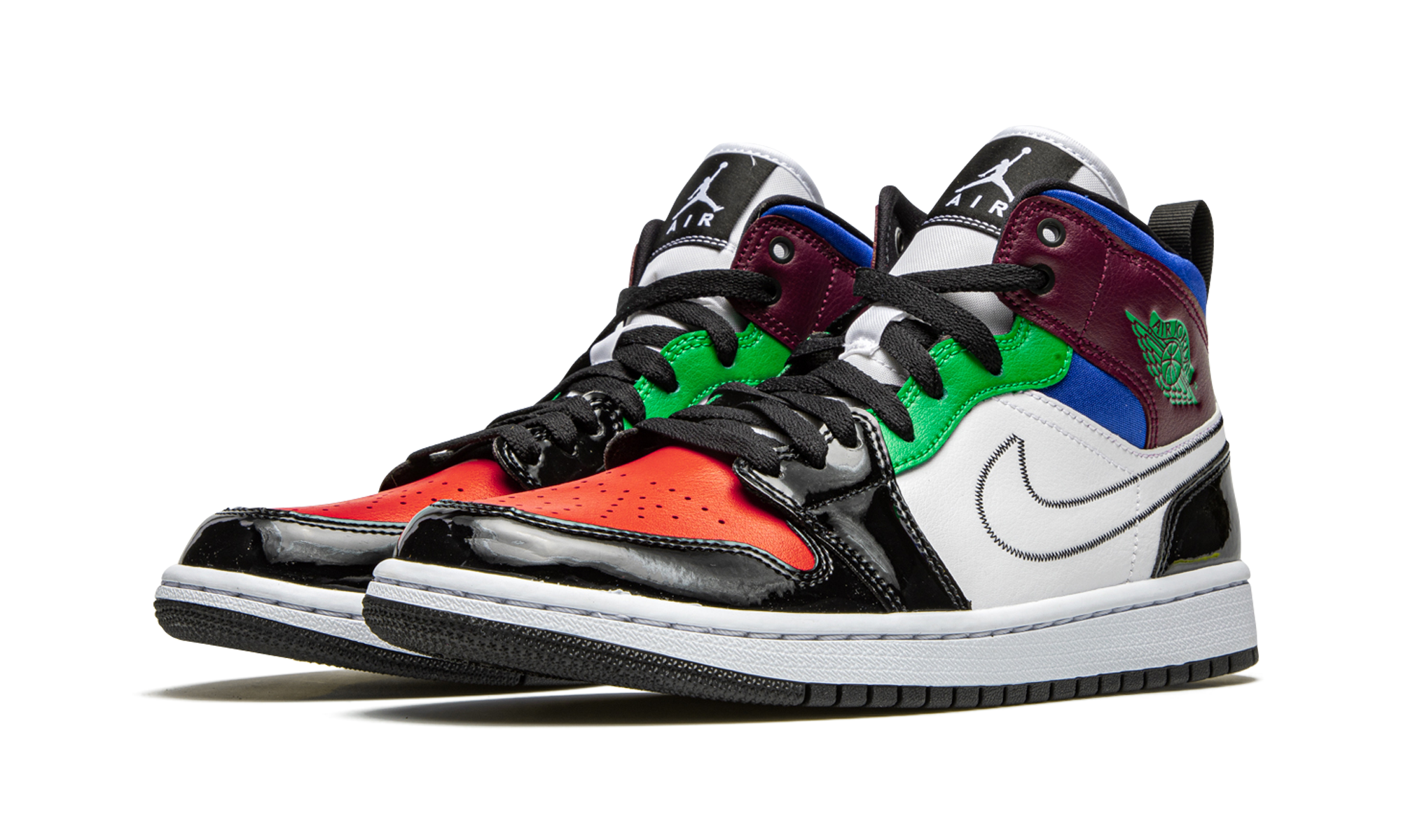 jordan 1 mid se black white multi color women s+DB5454-001+diagnol left view