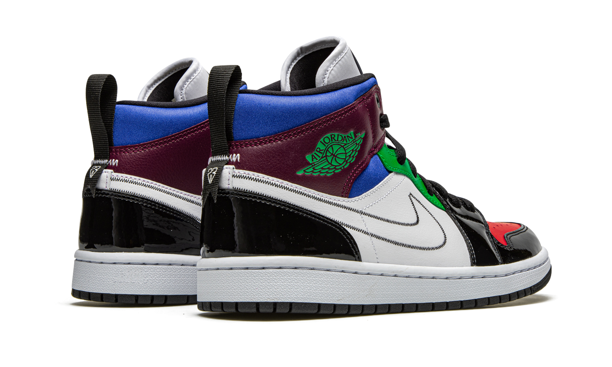 jordan 1 mid se black white multi color women s+DB5454-001+diagnol right behind view