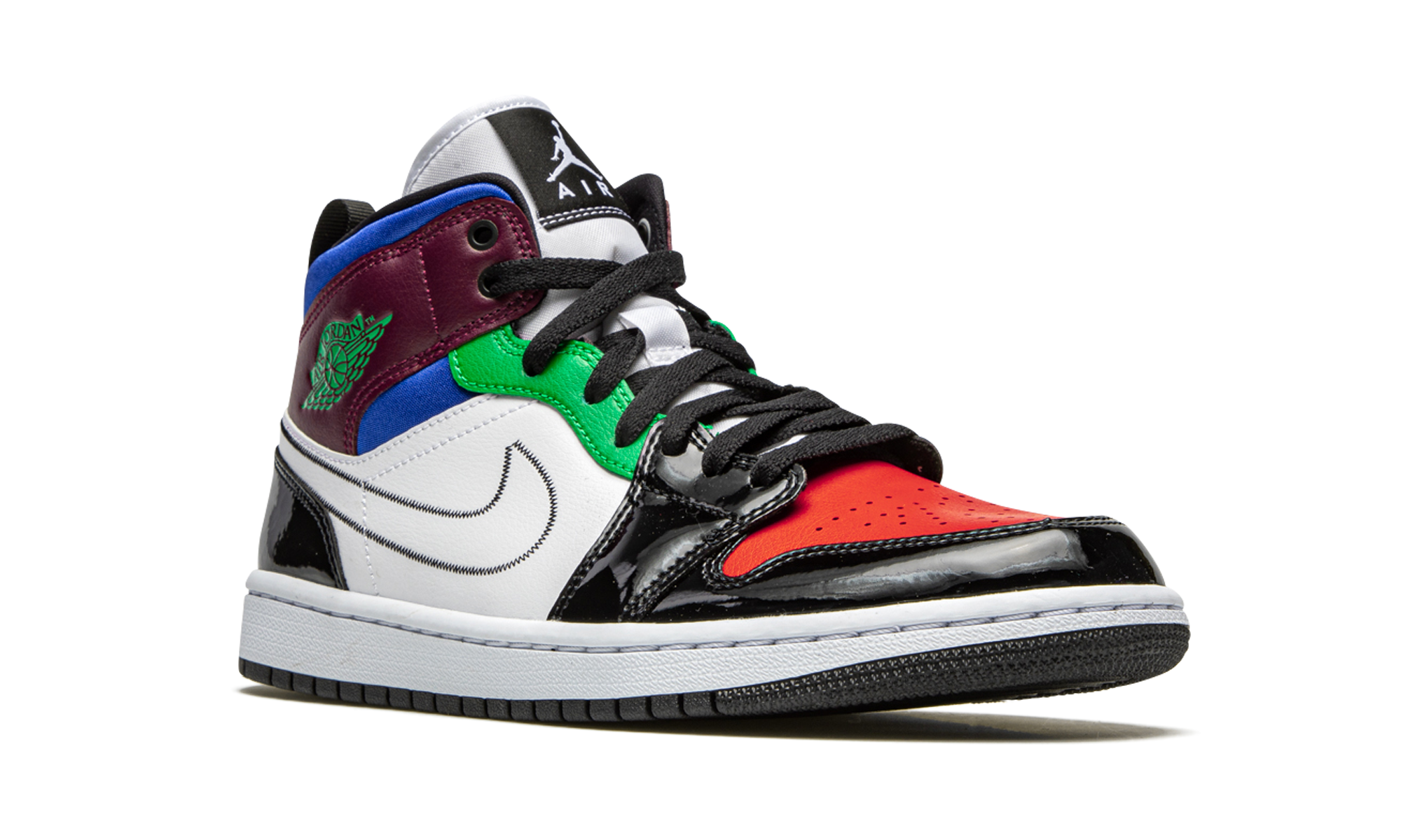 jordan 1 mid se black white multi color women s+DB5454-001+diagnol right view