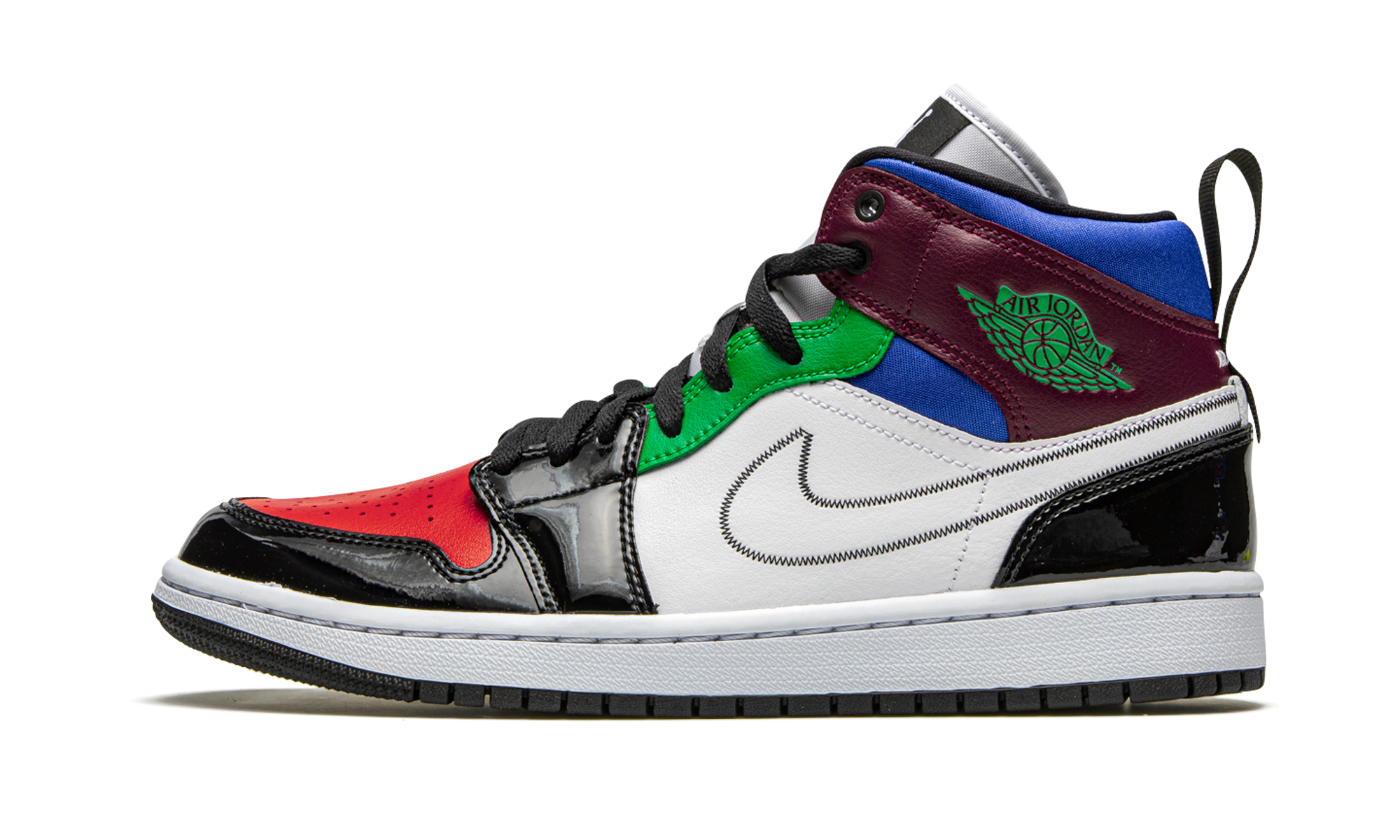 jordan 1 mid se black white multi color women s+DB5454-001+diagnol right view 1