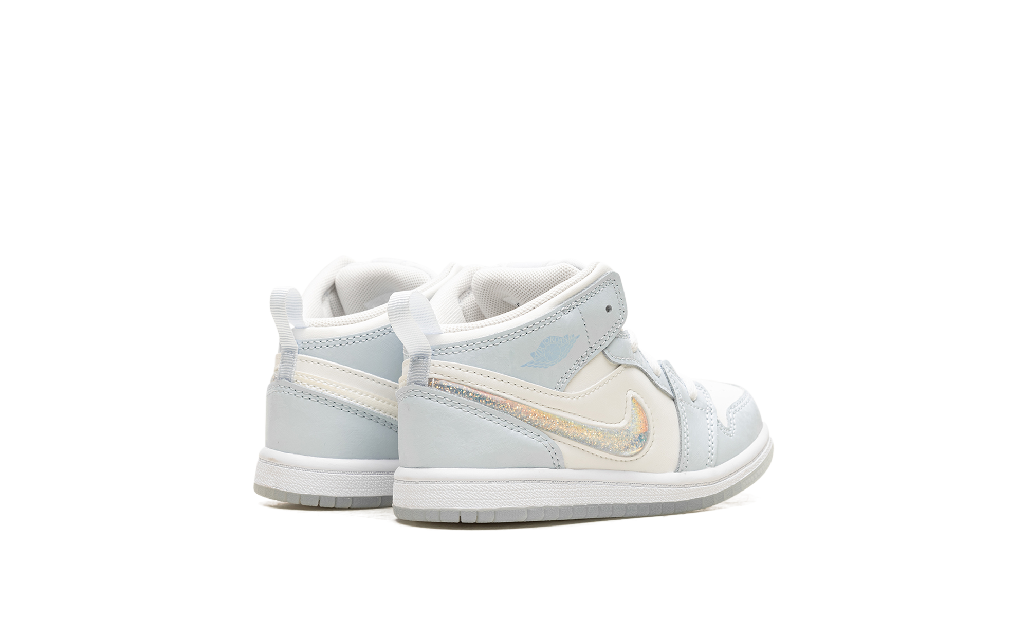 jordan 1 mid se blue tint summit white white ice blue td+FQ9116-400+diagnol right behind view