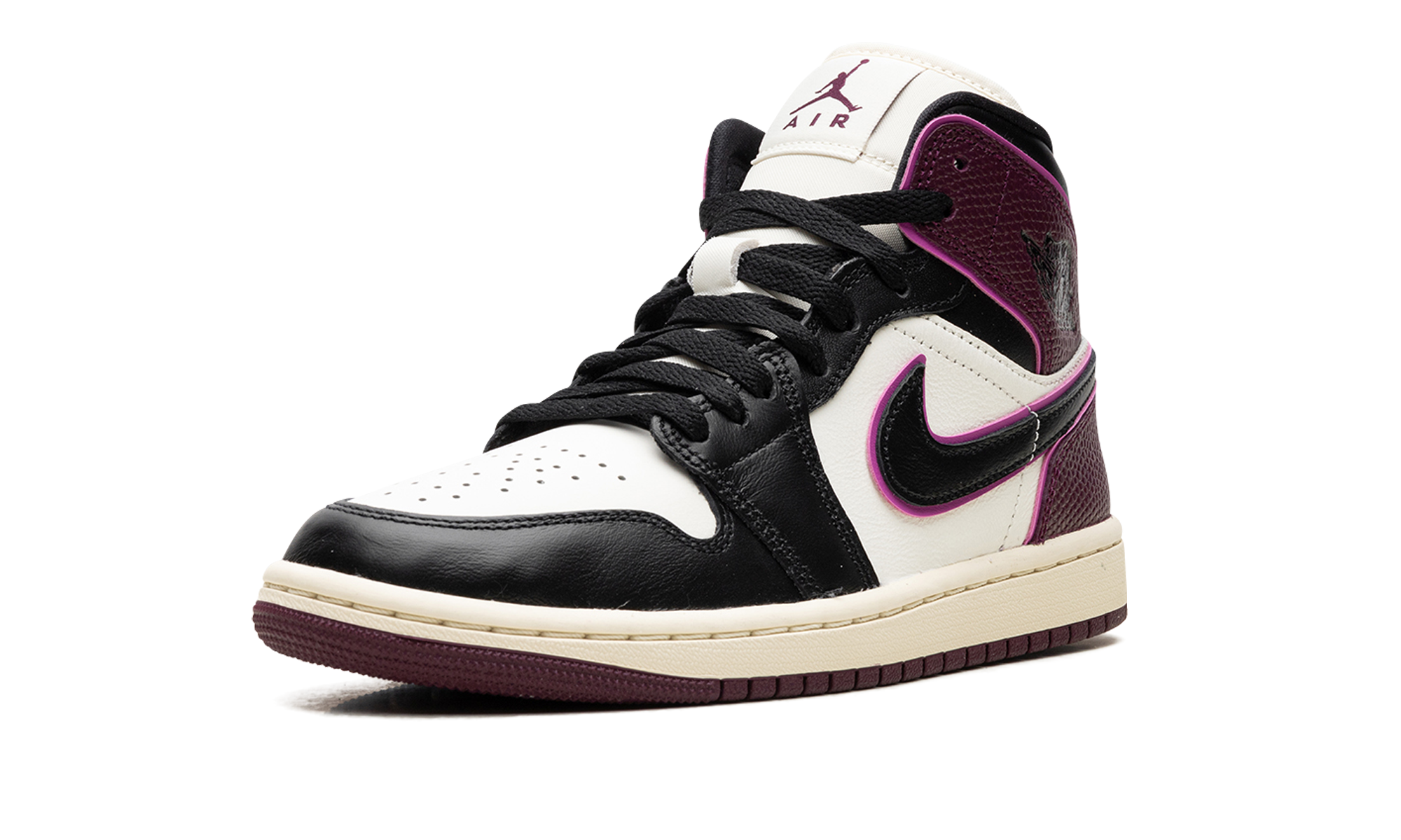jordan 1 mid se bordeaux women s+FQ7818-101+left diagnol single view