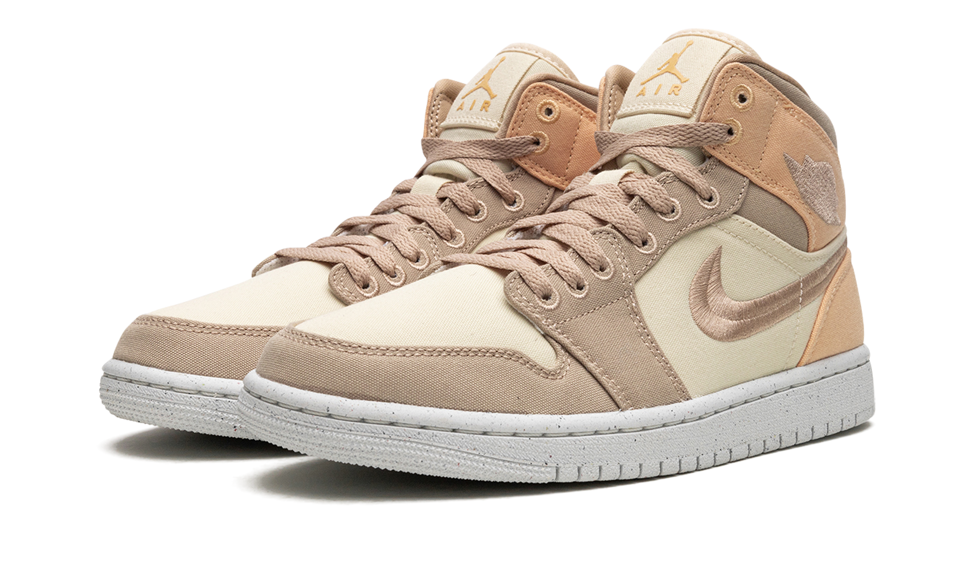 jordan 1 mid se canvas khaki women s+DV0427-102+diagnol left view
