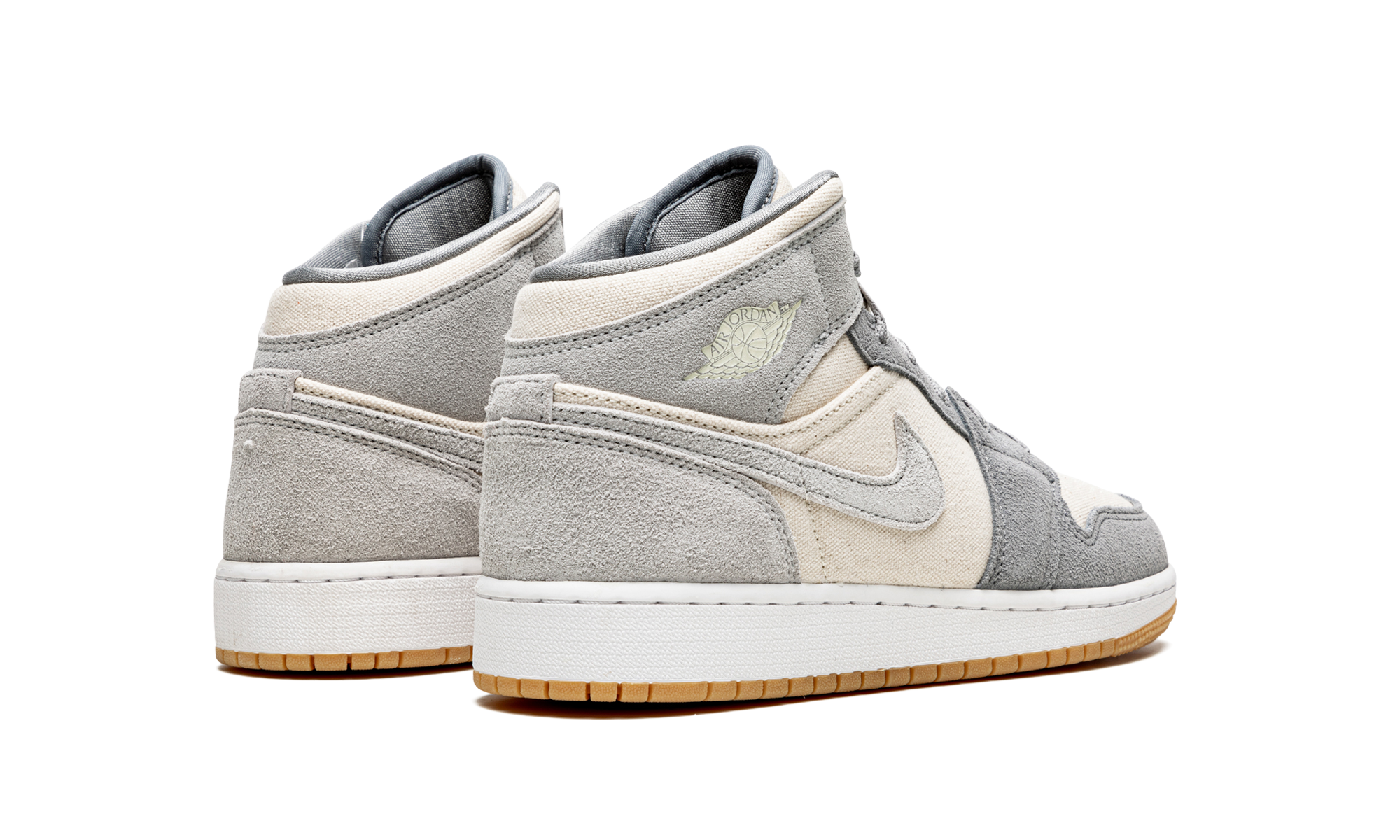 jordan 1 mid se coconut milk particle grey gs+DN4346-100+diagnol right behind view