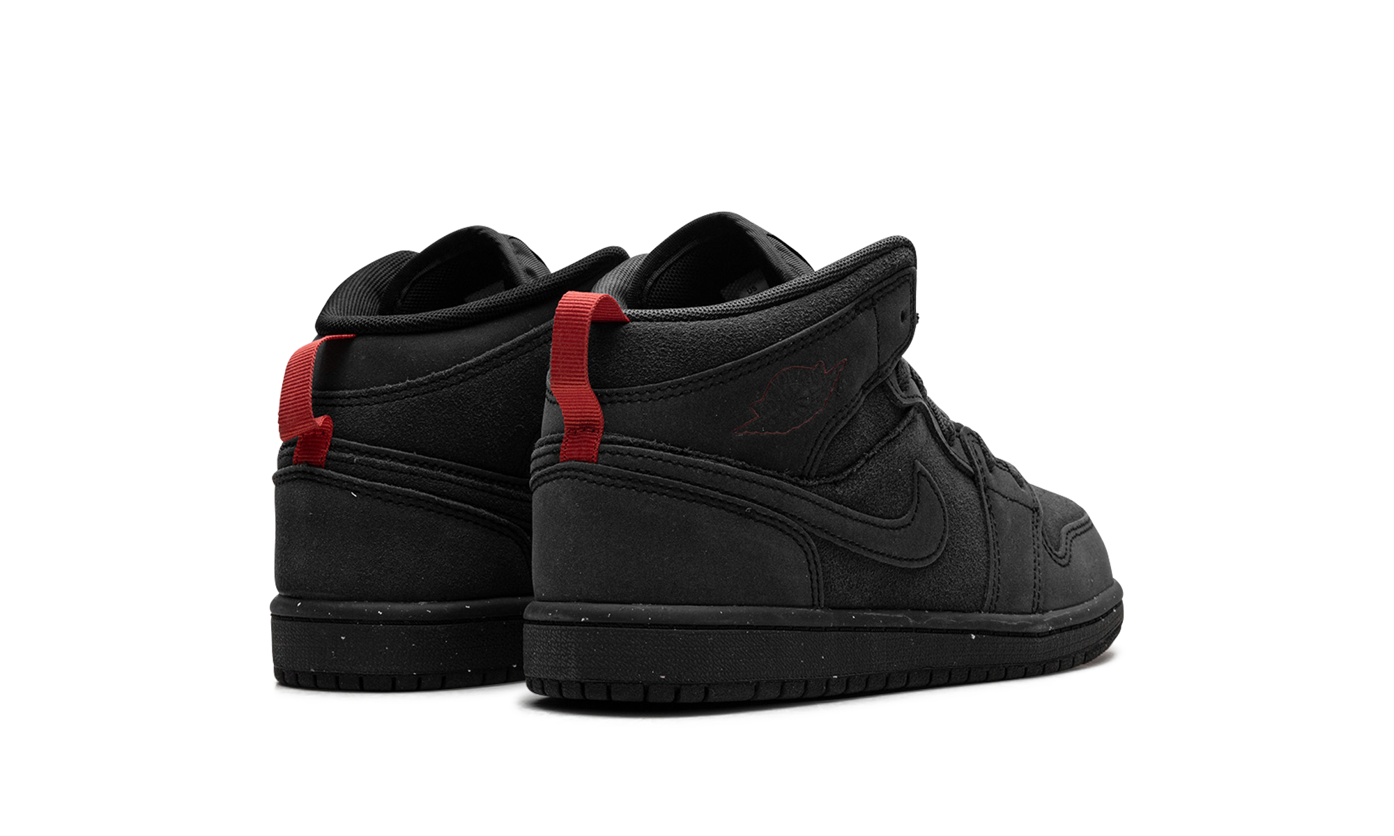 jordan 1 mid se craft dark smoke grey varsity red black ps+FQ7754-001+diagnol right behind view