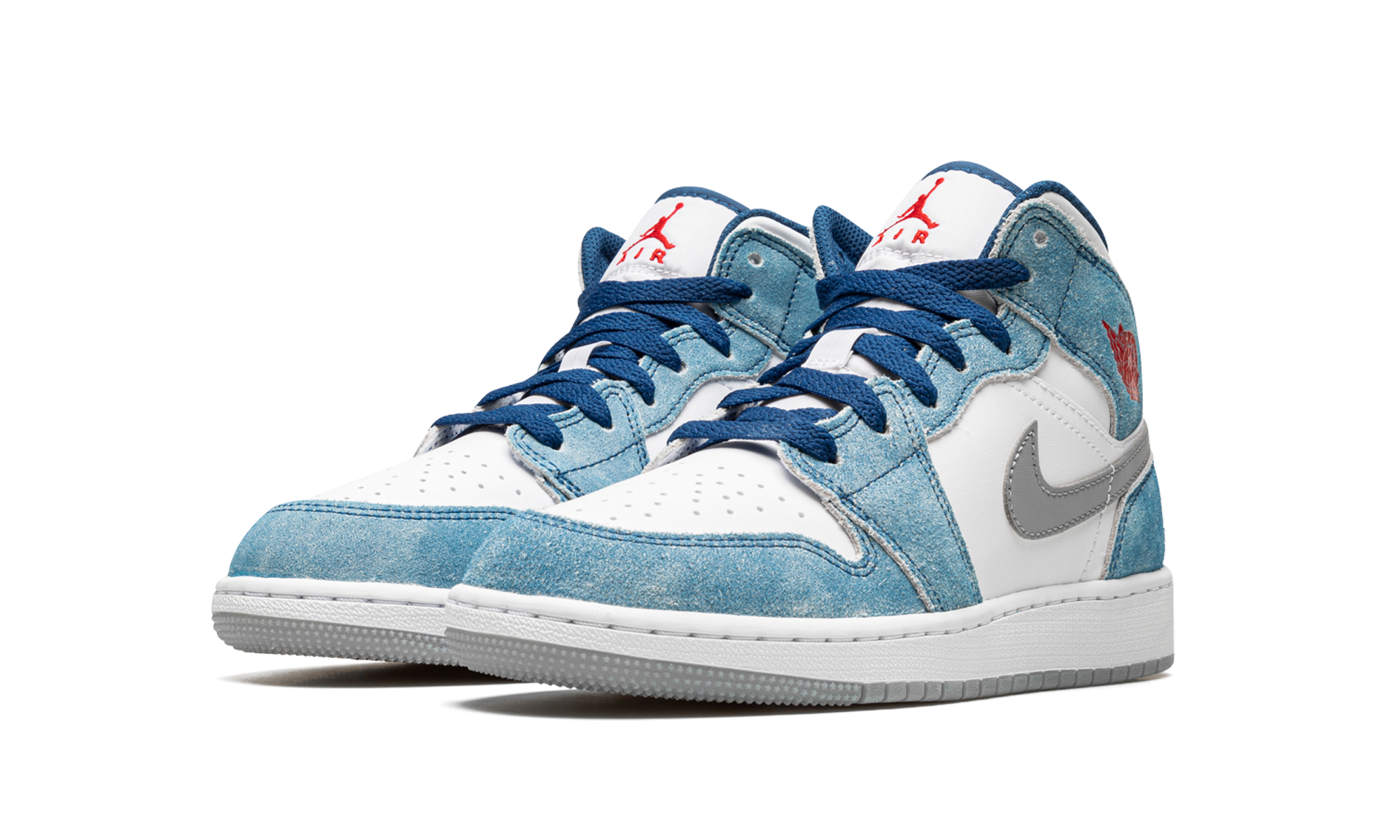 jordan 1 mid se french blue light steel gs+DR6235-401+diagnol left view