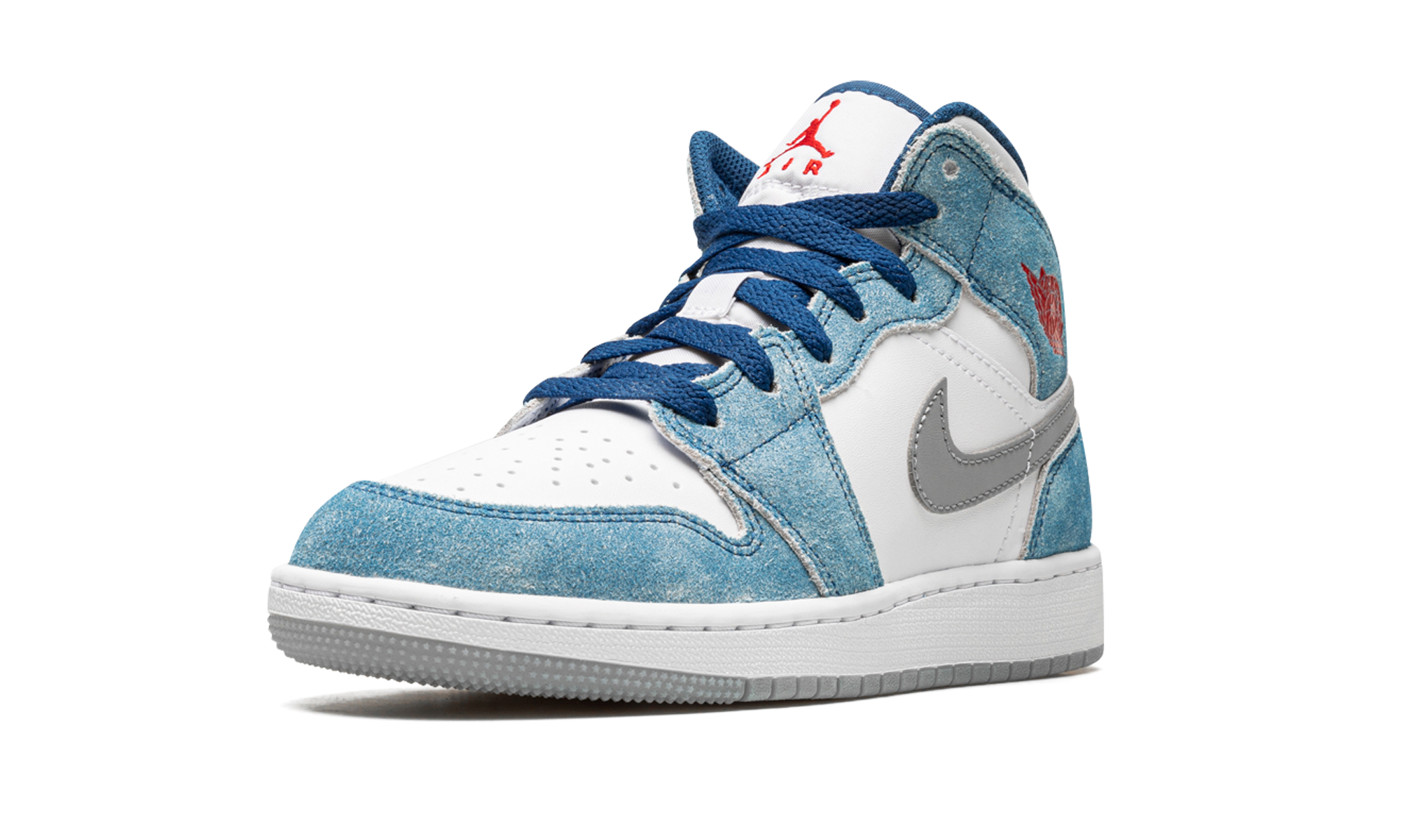 jordan 1 mid se french blue light steel gs+DR6235-401+left diagnol single view