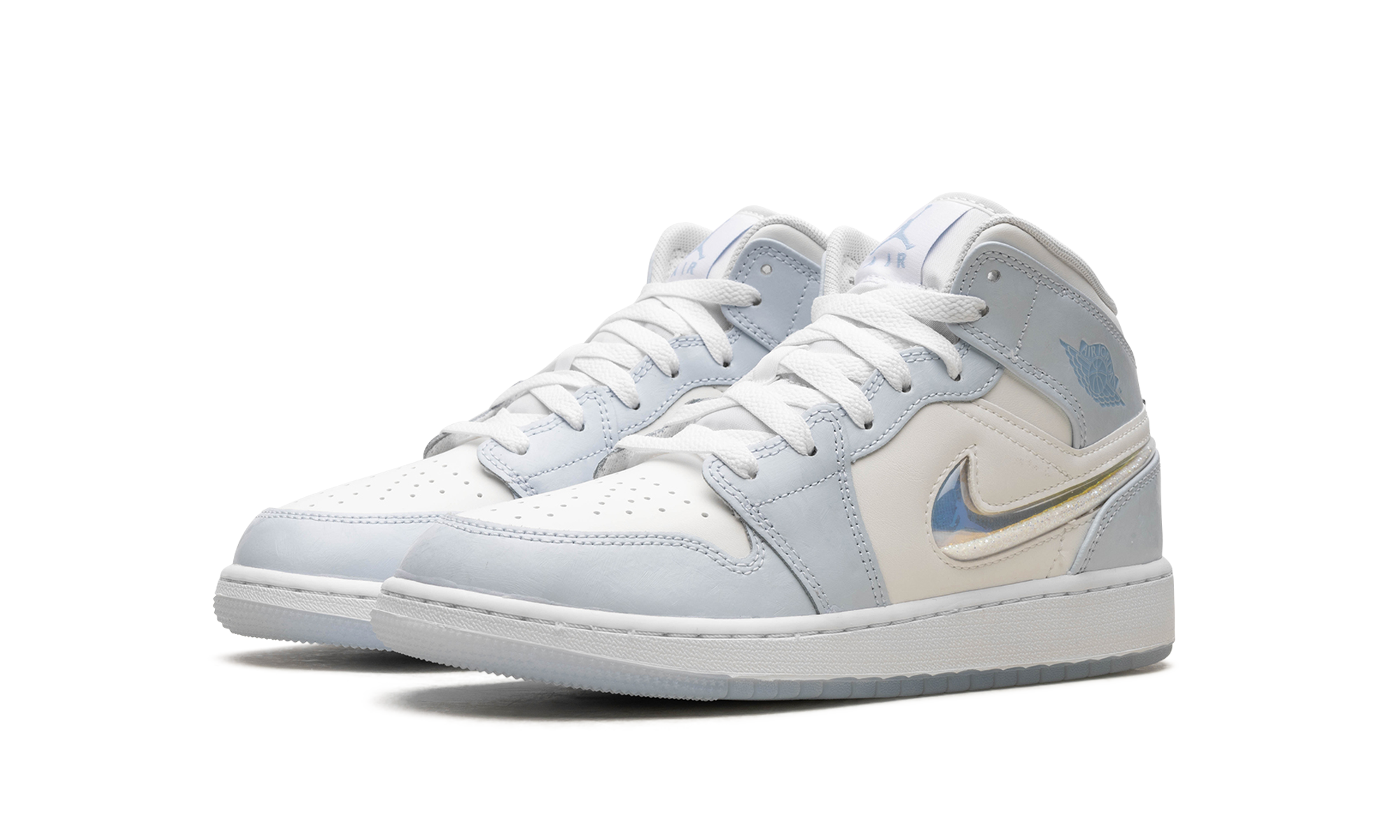 jordan 1 mid se glitter swoosh gs+FQ9117-400+diagnol left view