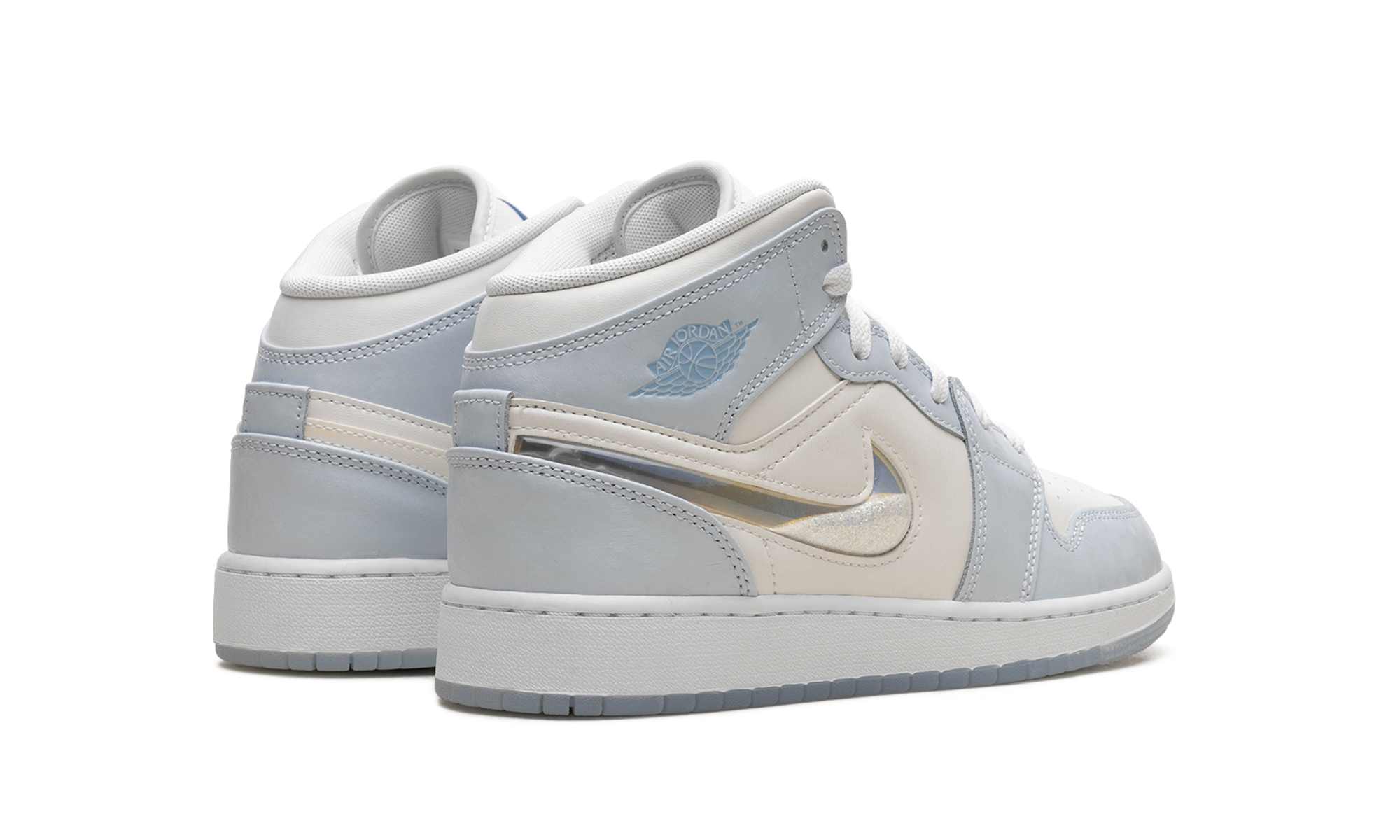 jordan 1 mid se glitter swoosh gs+FQ9117-400+diagnol right behind view