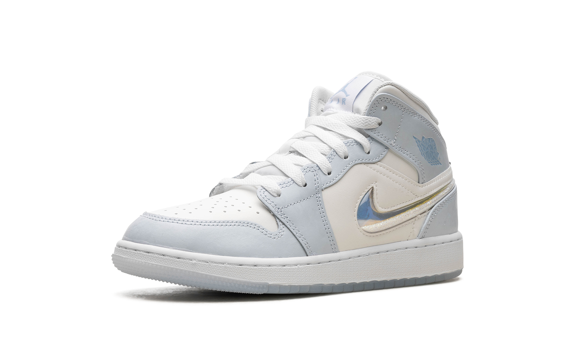 jordan 1 mid se glitter swoosh gs+FQ9117-400+left diagnol single view