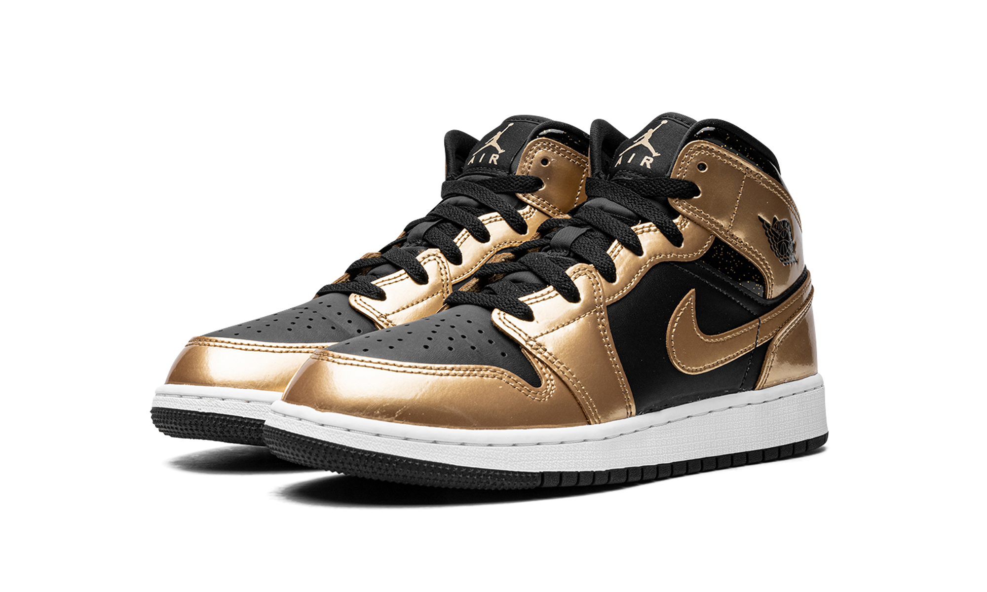 jordan 1 mid se metallic gold black gs+DR6967-071+diagnol left view