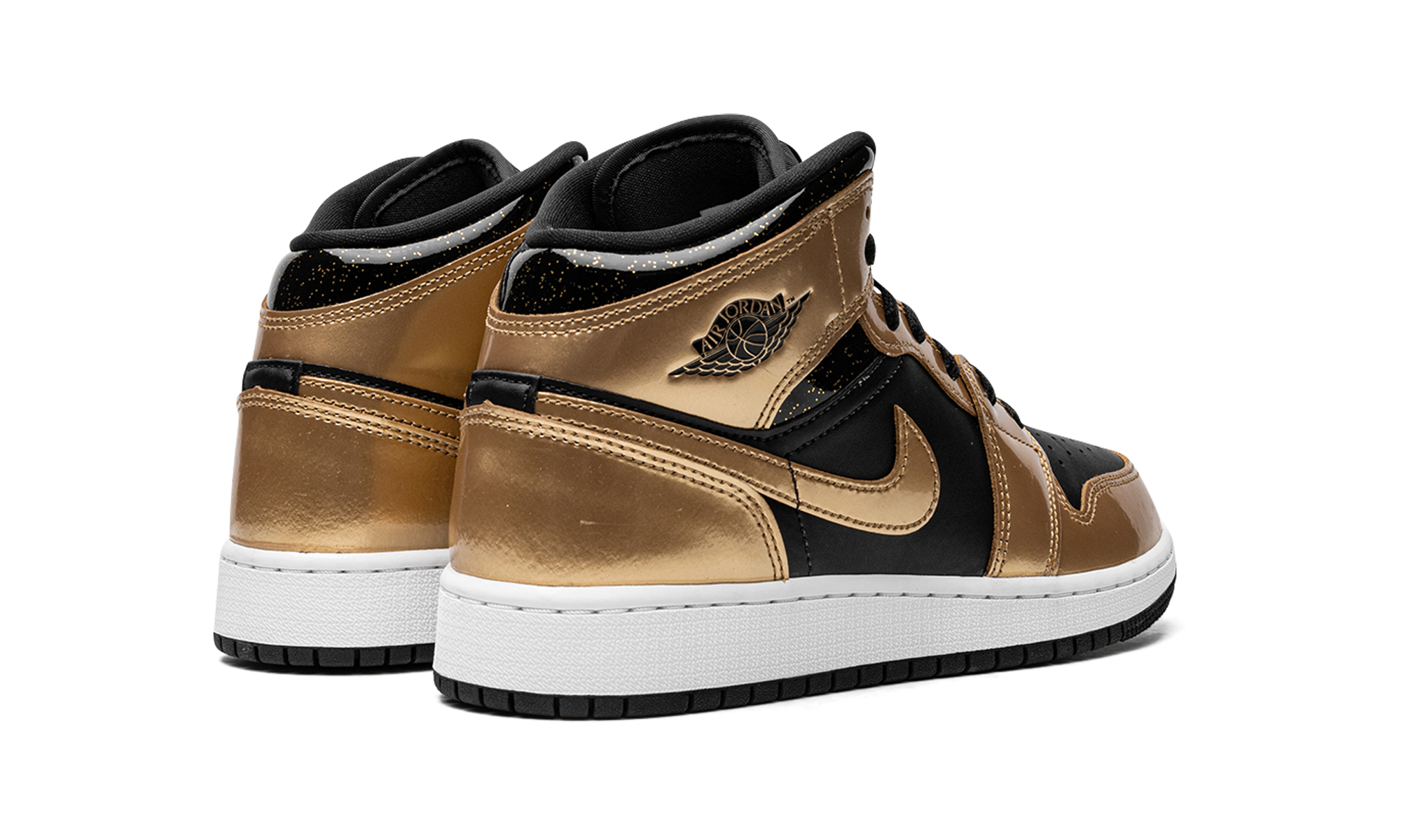 jordan 1 mid se metallic gold black gs+DR6967-071+diagnol right behind view