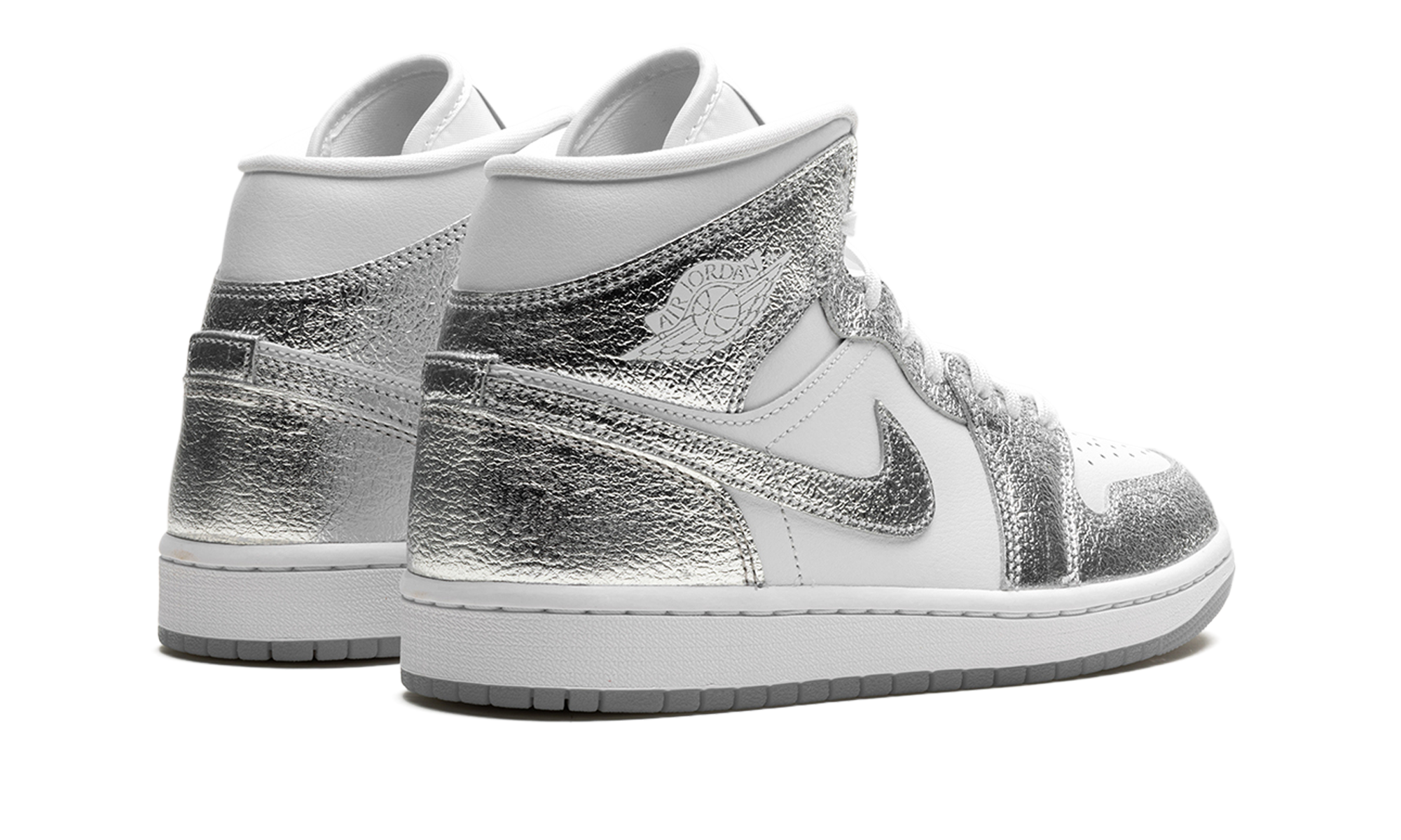 jordan 1 mid se metallic silver women s+FN5031-100+diagnol right behind view