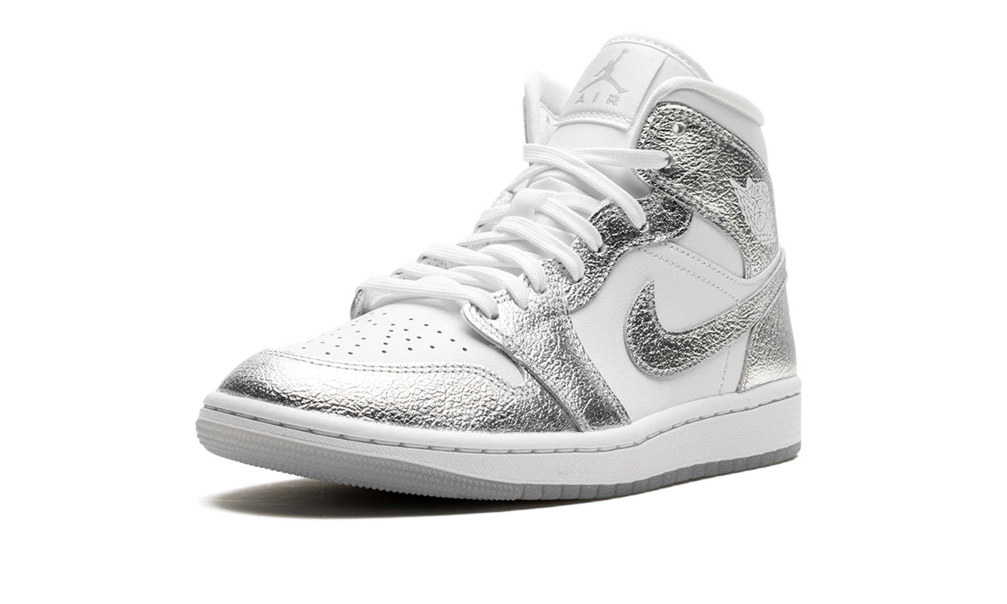 jordan 1 mid se metallic silver women s+FN5031-100+left diagnol single view