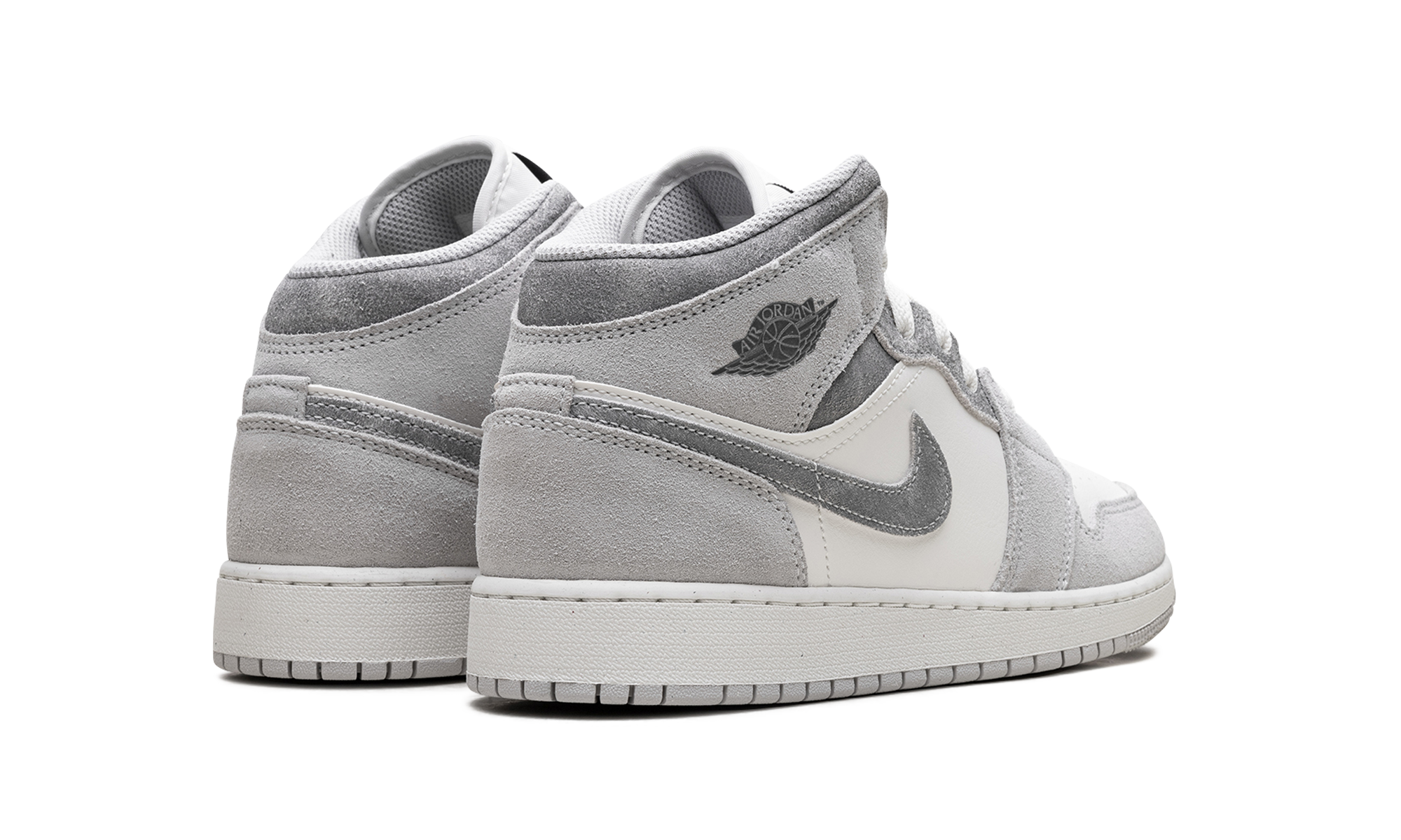 jordan 1 mid se neutral grey sail gs+FQ8088-002+diagnol right behind view