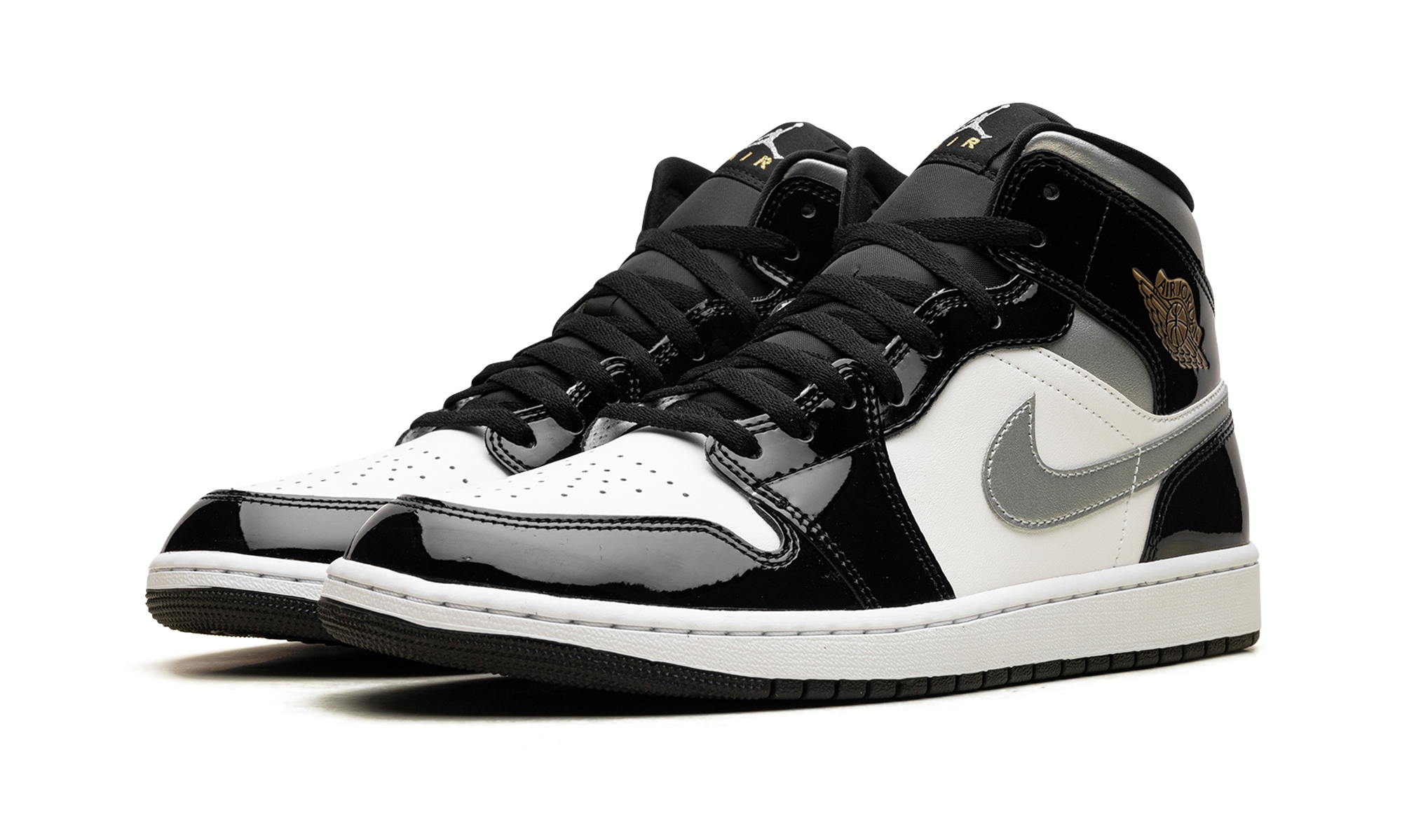 jordan 1 mid se patent black white metallic silver metallic gold+HV0789-010+diagnol left view